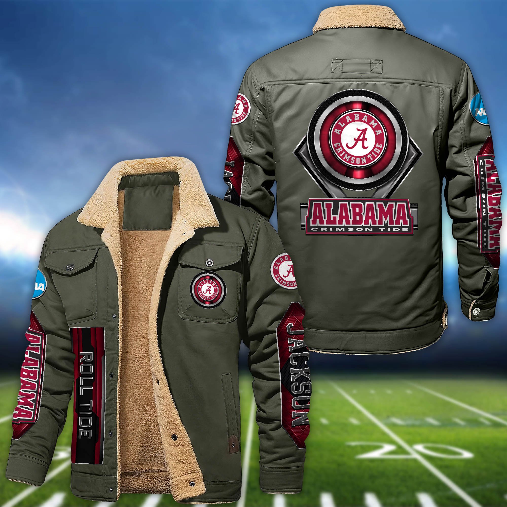 Alternative view of Alabama Crimson Tide Fleece Bomber Jacket 2024 Version Custom Name, Sport Team Jacket For Fans ETHY-63069