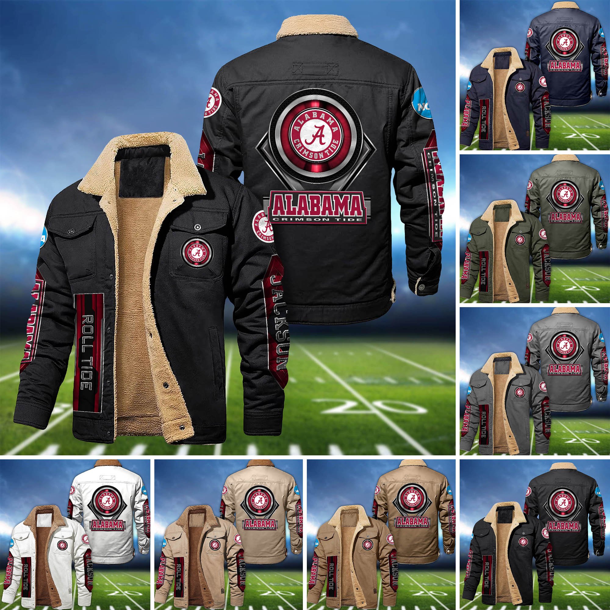 Alabama Crimson Tide Fleece Bomber Jacket 2024 Version Custom Name, Sport Team Jacket For Fans ETHY-63069