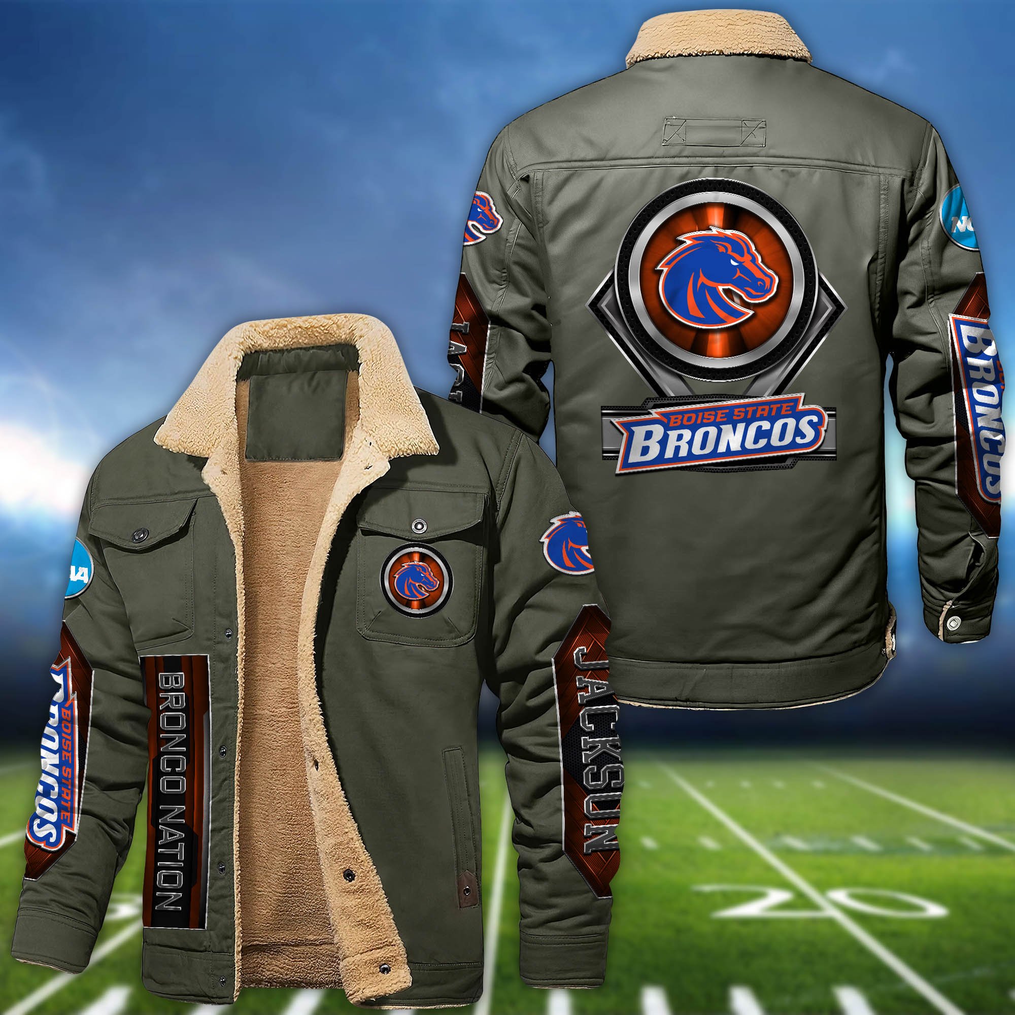Alternative view of Boise State Broncos Fleece Bomber Jacket 2024 Version Custom Name, Sport Team Jacket For Fans ETHY-63069