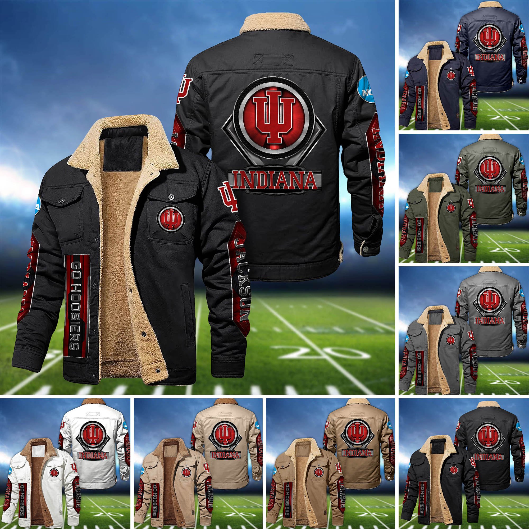 Indiana Hoosiers Fleece Bomber Jacket 2024 Version Custom Name, Sport Team Jacket For Fans ETHY-63069