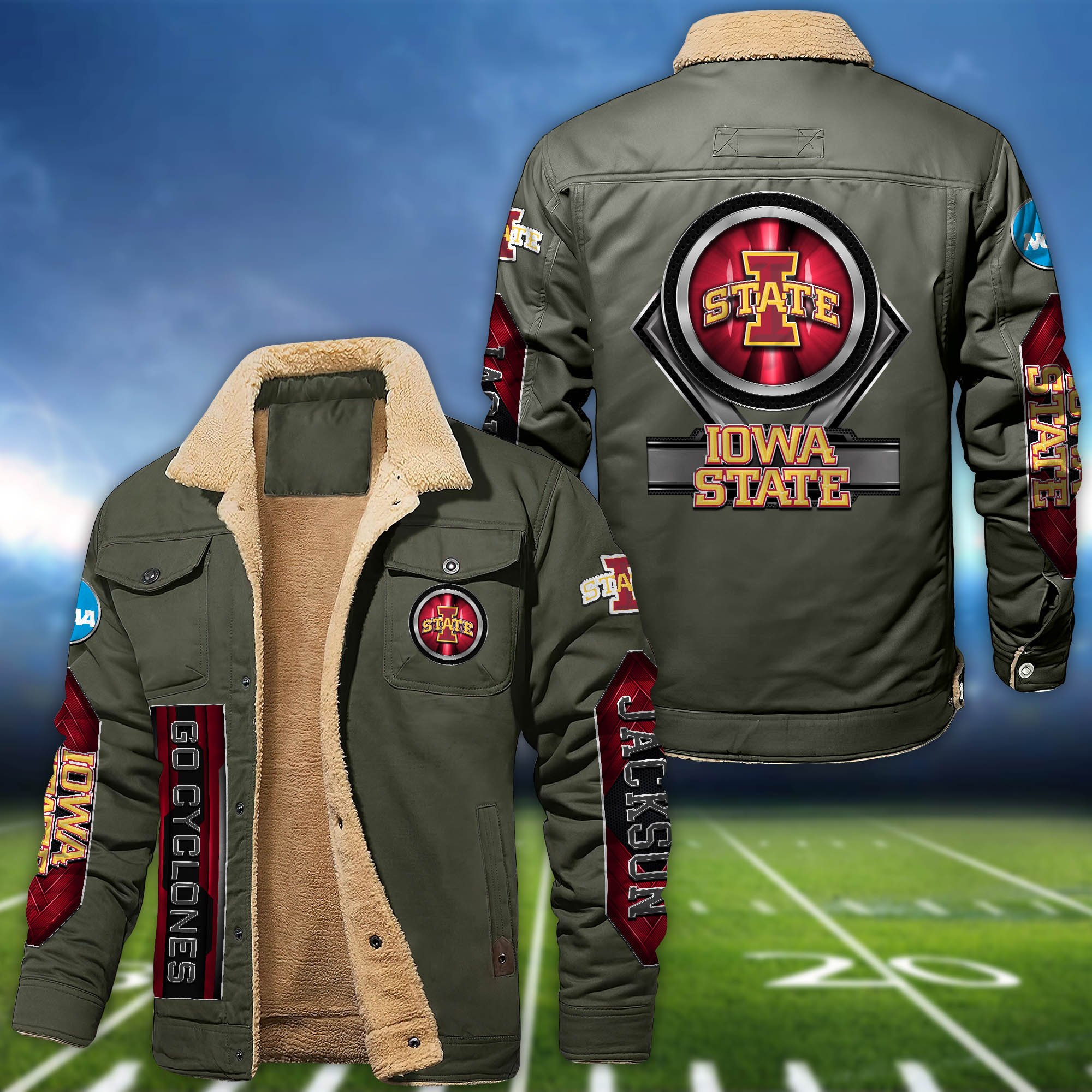 Alternative view of Iowa State Cyclones Fleece Bomber Jacket 2024 Version Custom Name, Sport Team Jacket For Fans ETHY-63069