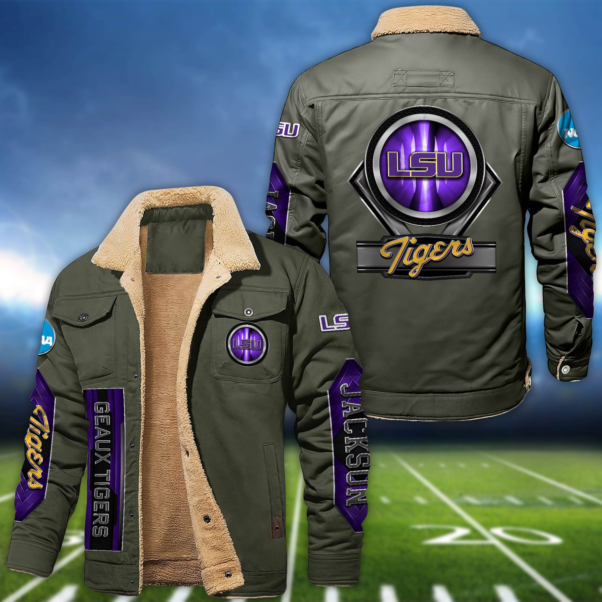 Alternative view of LSU TIGERS Fleece Bomber Jacket 2024 Version Custom Name, Sport Team Jacket For Fans ETHY-63069