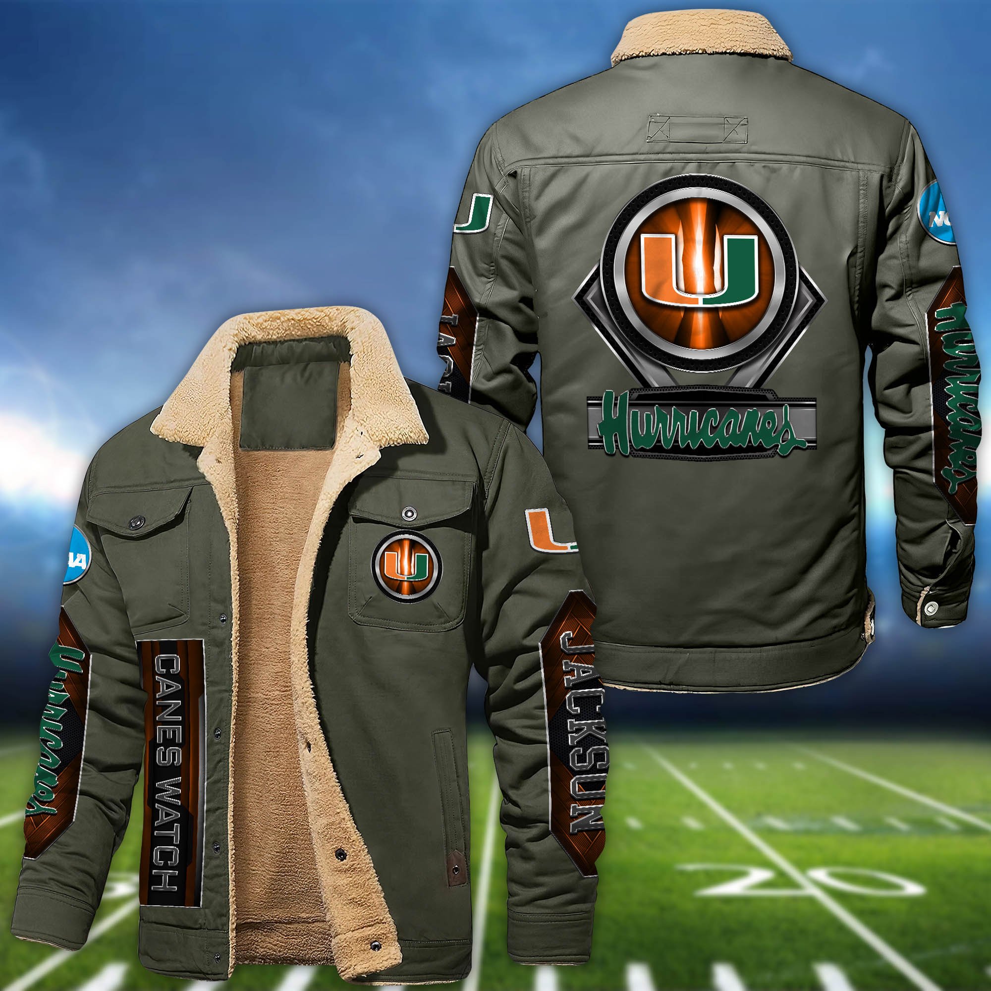 Alternative view of Miami Hurricanes Fleece Bomber Jacket 2024 Version Custom Name, Sport Team Jacket For Fans ETHY-63069