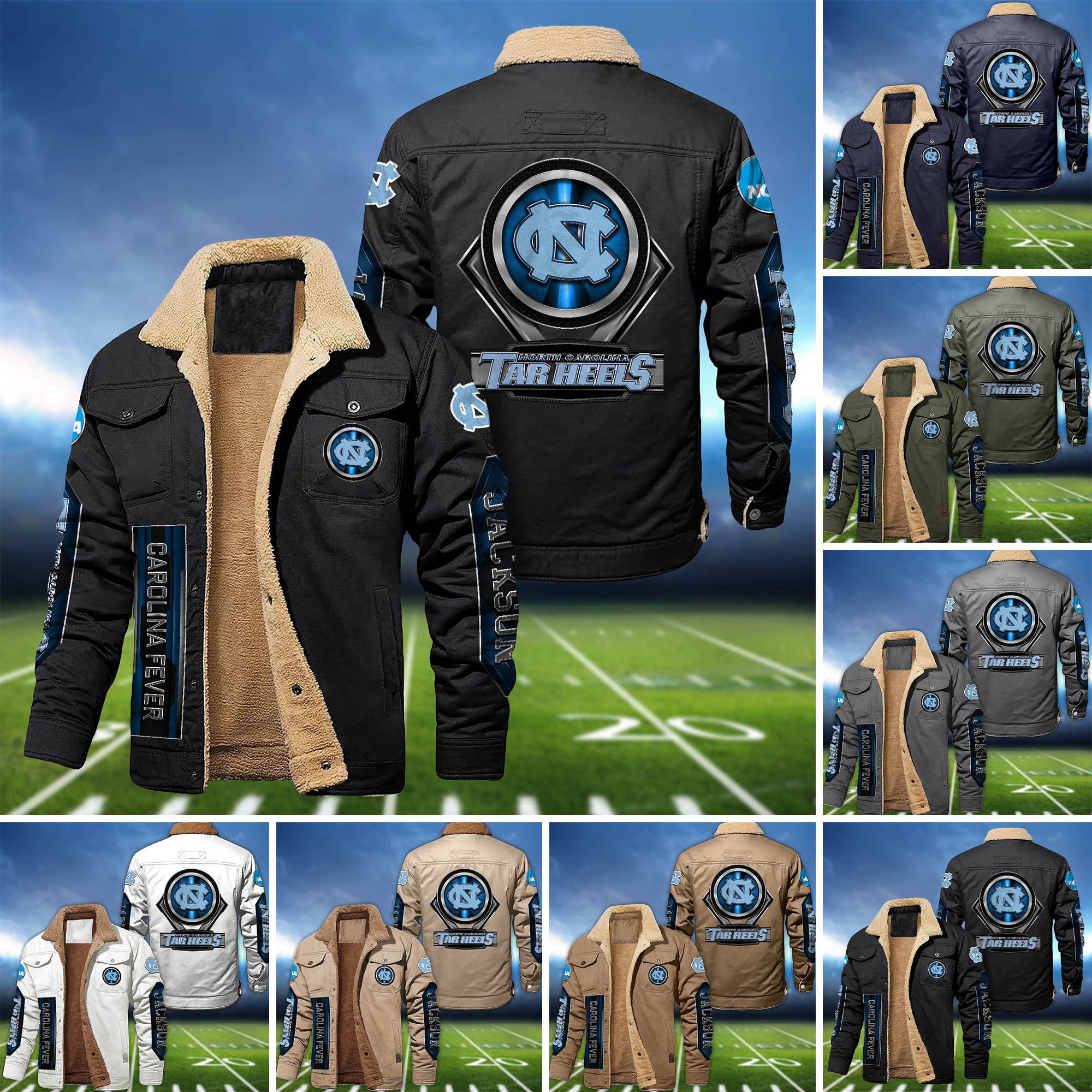 North Carolina Tar Heels Fleece Bomber Jacket 2024 Version Custom Name, Sport Team Jacket For Fans ETHY-63069