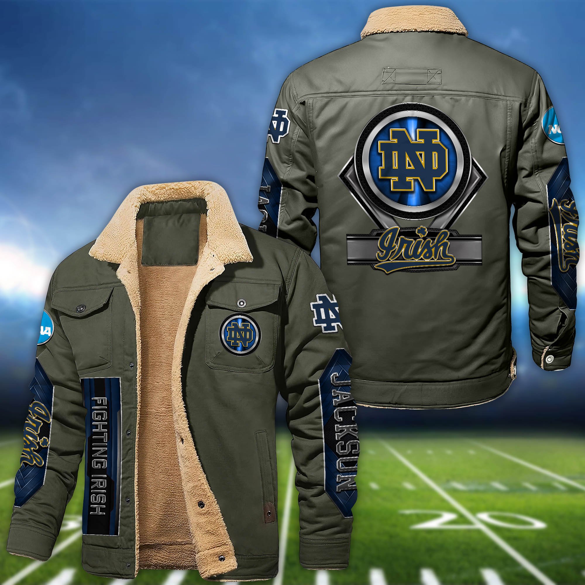 Alternative view of Notre Dame Fighting Irish Fleece Bomber Jacket 2024 Version Custom Name, Sport Team Jacket For Fans ETHY-63069