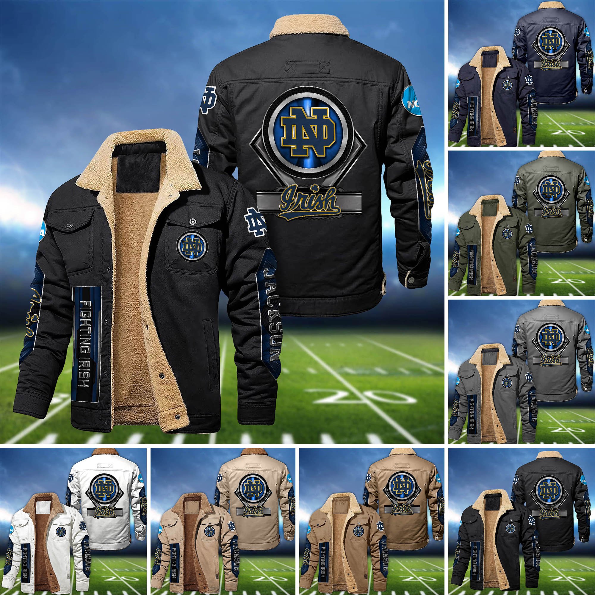 Notre Dame Fighting Irish Fleece Bomber Jacket 2024 Version Custom Name, Sport Team Jacket For Fans ETHY-63069