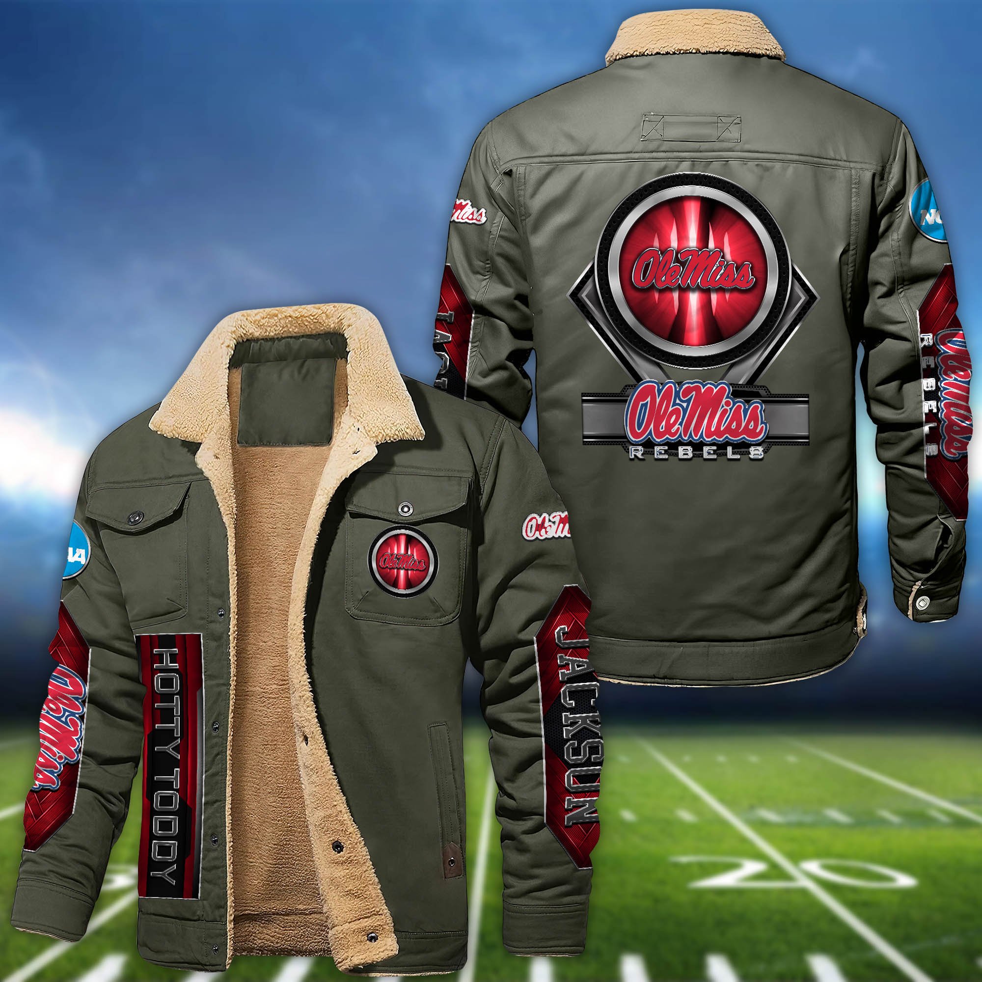 Alternative view of Ole Miss Rebels Fleece Bomber Jacket 2024 Version Custom Name, Sport Team Jacket For Fans ETHY-63069