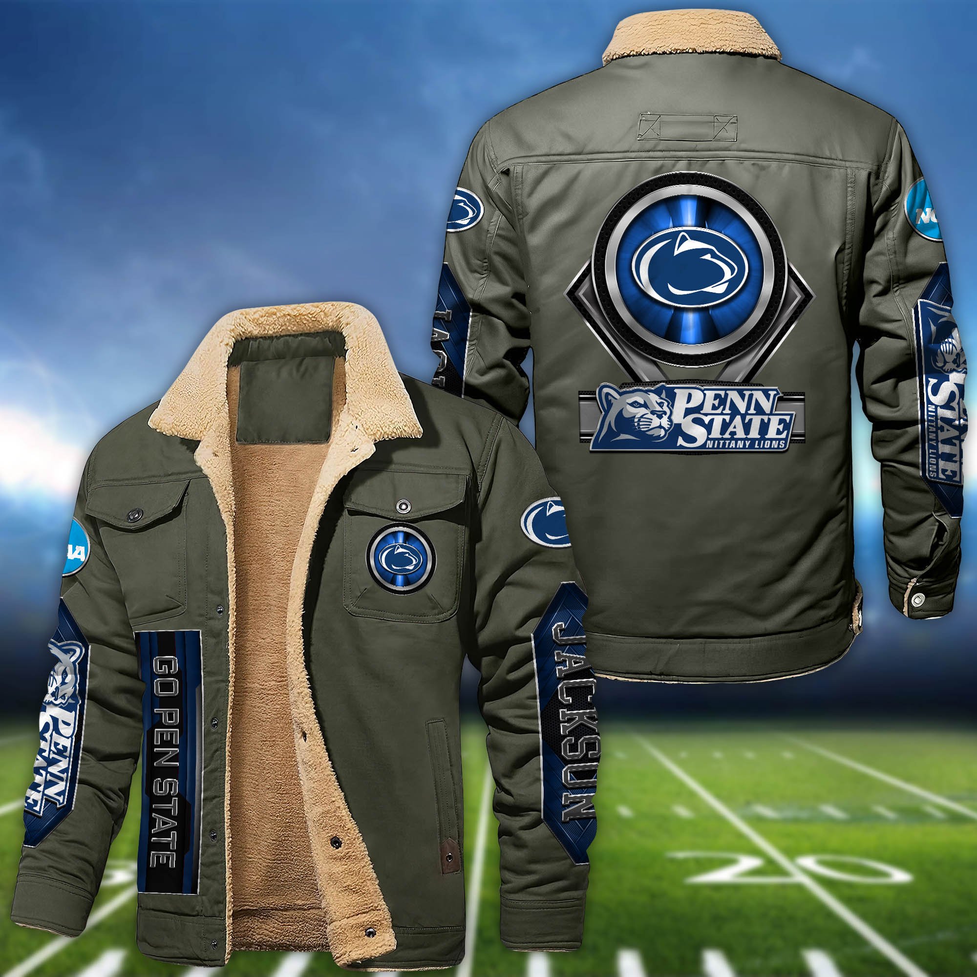 Alternative view of Penn State Nittany Lions Fleece Bomber Jacket 2024 Version Custom Name, Sport Team Jacket For Fans ETHY-63069