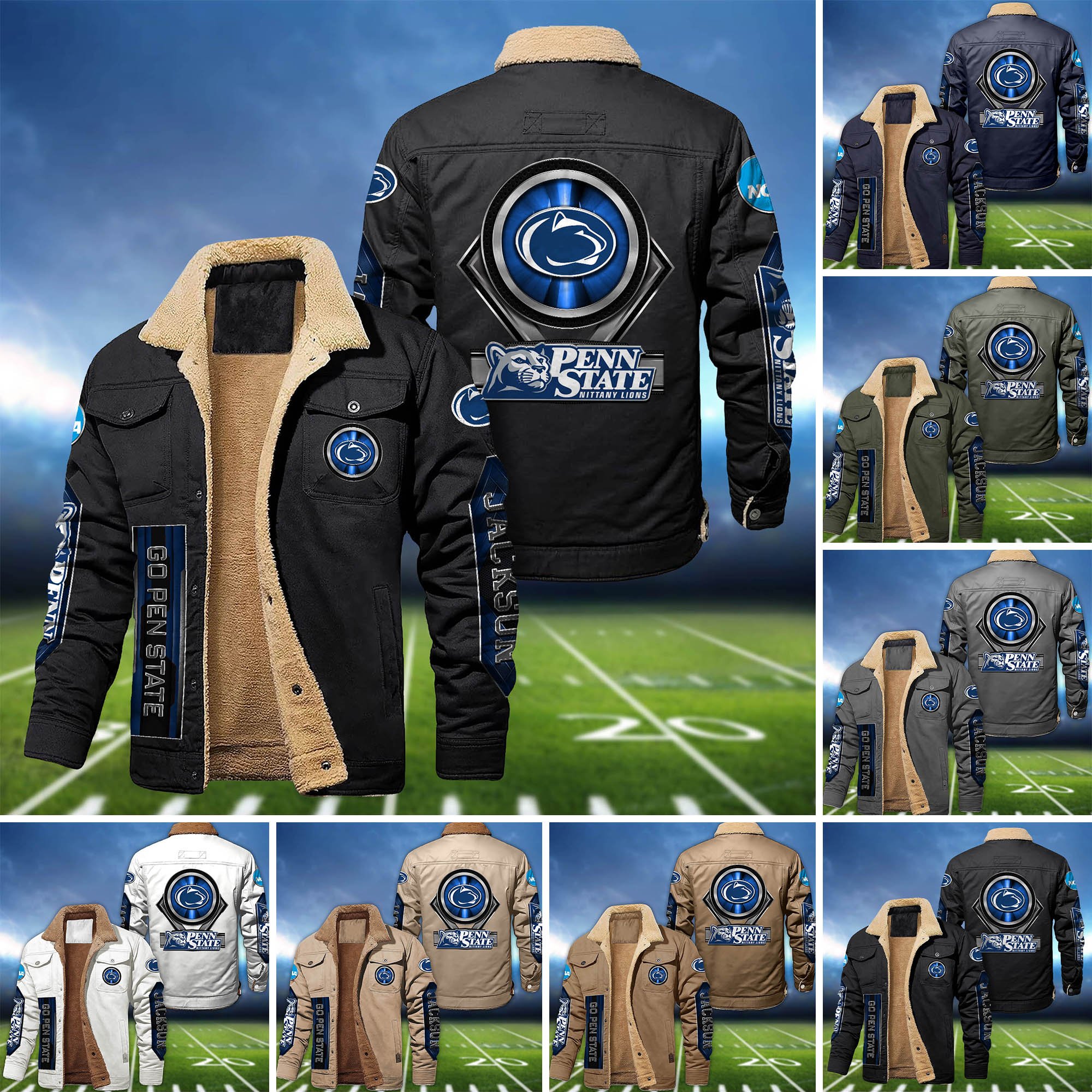 Penn State Nittany Lions Fleece Bomber Jacket 2024 Version Custom Name, Sport Team Jacket For Fans ETHY-63069