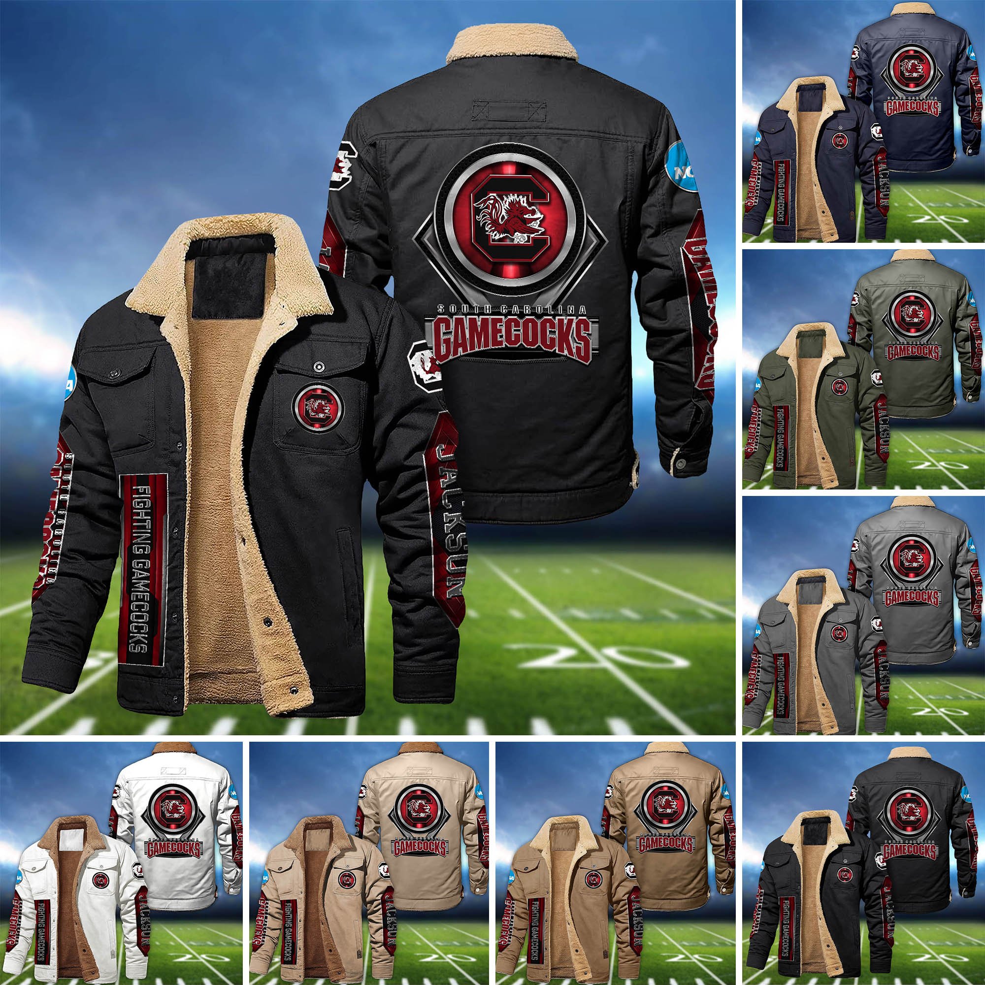 South Carolina Gamecocks Fleece Bomber Jacket 2024 Version Custom Name, Sport Team Jacket For Fans ETHY-63069