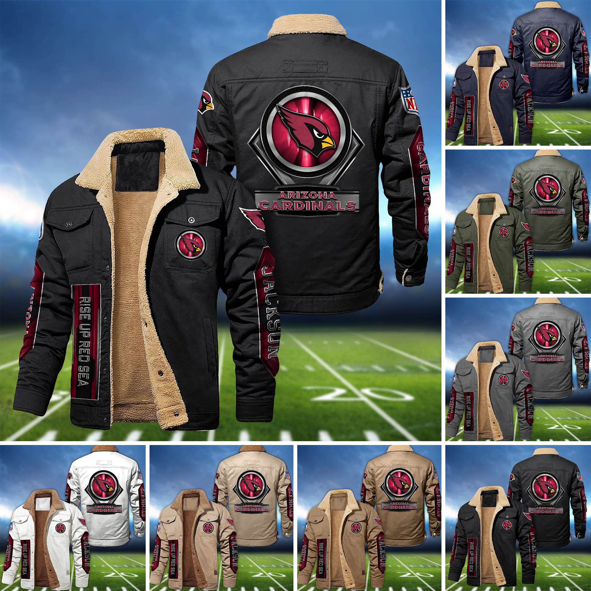 Arizona Cardinals Fleece Bomber Jacket 2024 Version Custom Name, Sport Team Jacket For Fans ETHY-63069