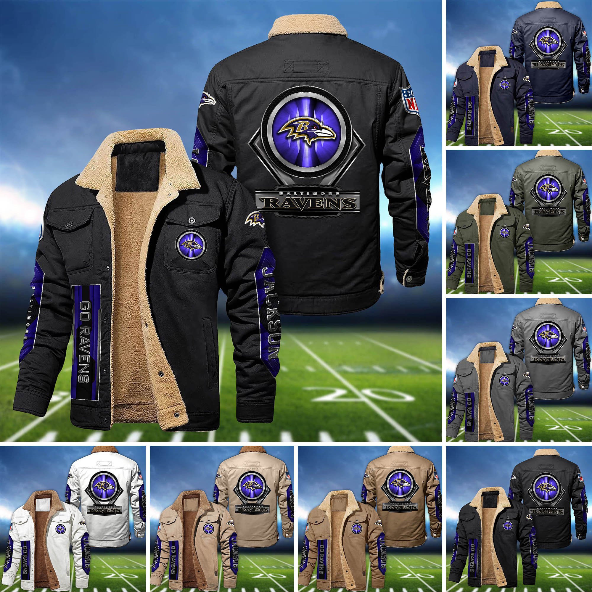 Baltimore Ravens Fleece Bomber Jacket 2024 Version Custom Name, Sport Team Jacket For Fans ETHY-63069
