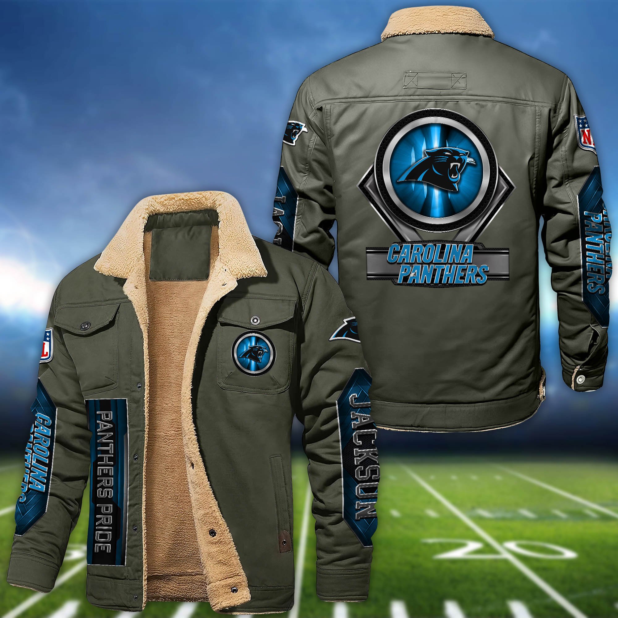 Alternative view of Carolina Panthers Fleece Bomber Jacket 2024 Version Custom Name, Sport Team Jacket For Fans ETHY-63069