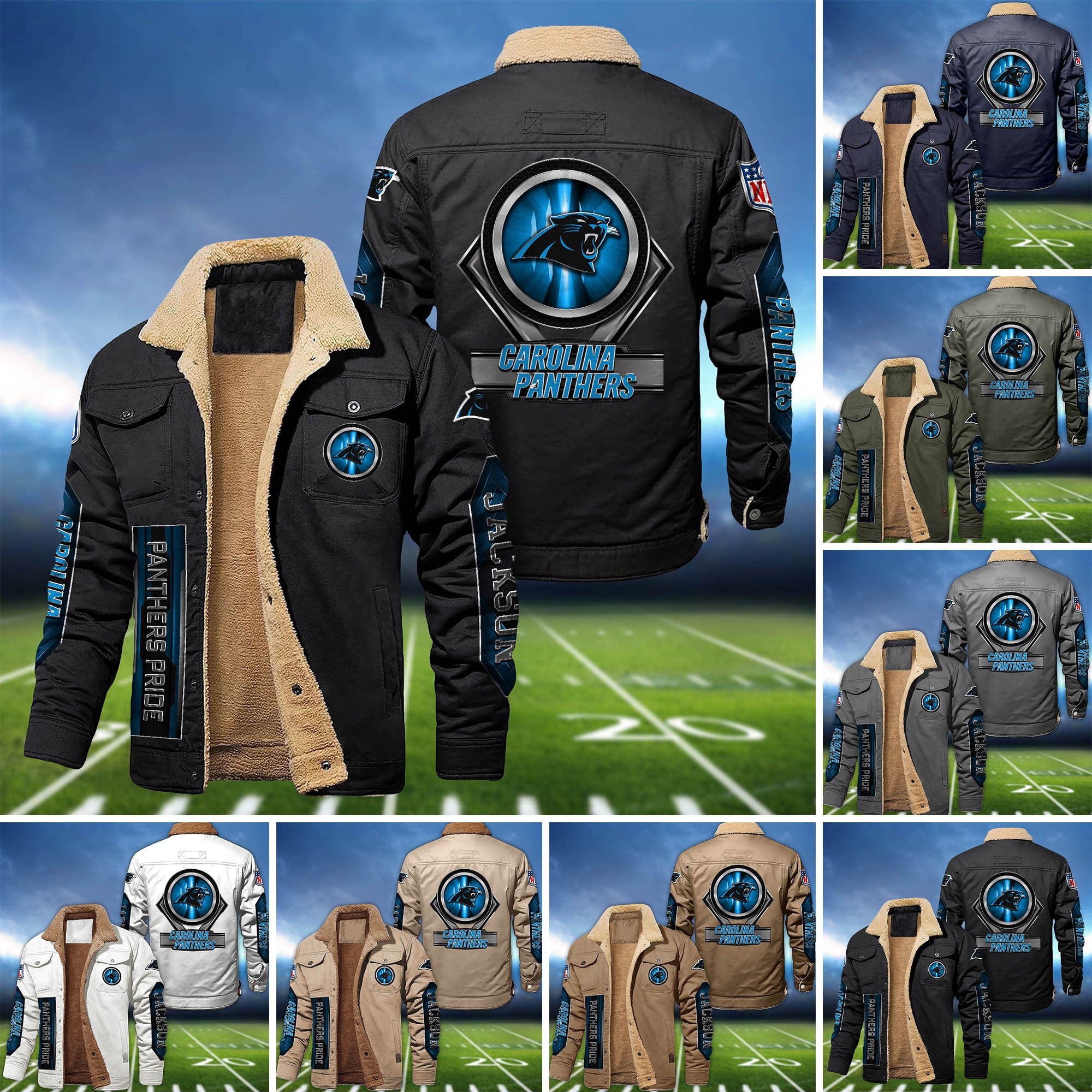 Carolina Panthers Fleece Bomber Jacket 2024 Version Custom Name, Sport Team Jacket For Fans ETHY-63069