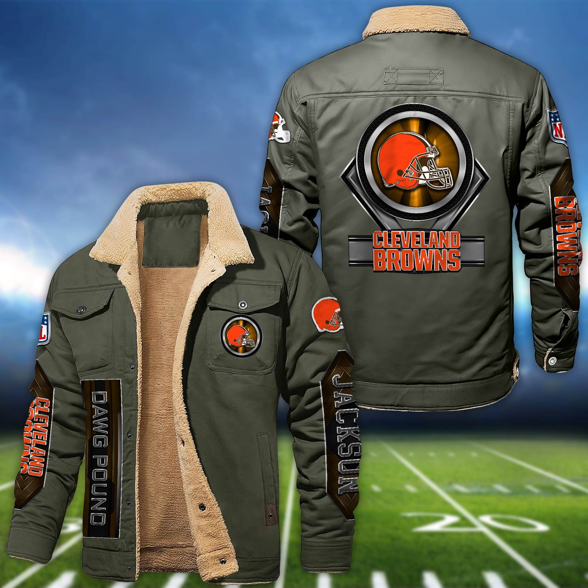 Alternative view of Cleveland Browns Fleece Bomber Jacket 2024 Version Custom Name, Sport Team Jacket For Fans ETHY-63069