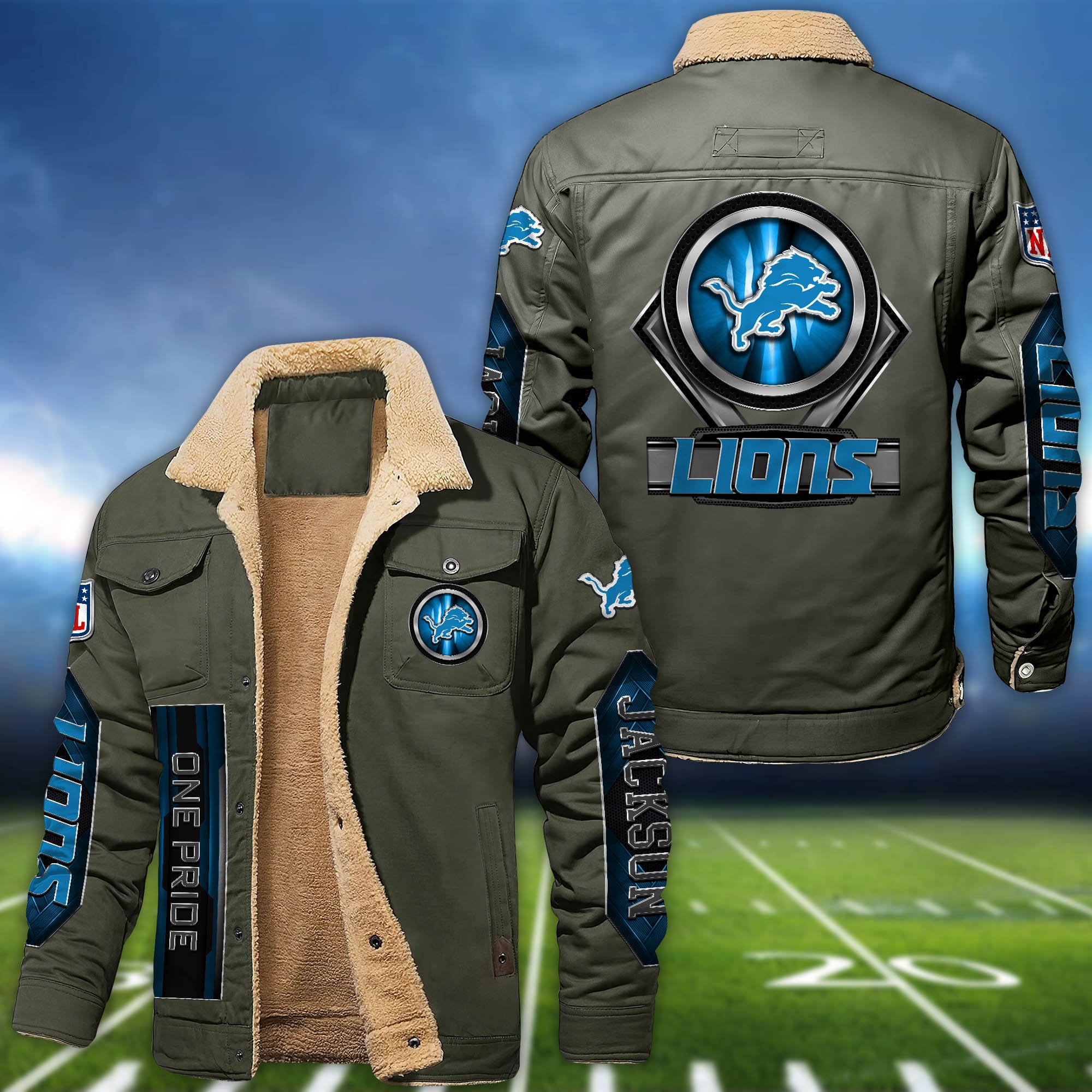 Alternative view of Detroit Lions Fleece Bomber Jacket 2024 Version Custom Name, Sport Team Jacket For Fans ETHY-63069