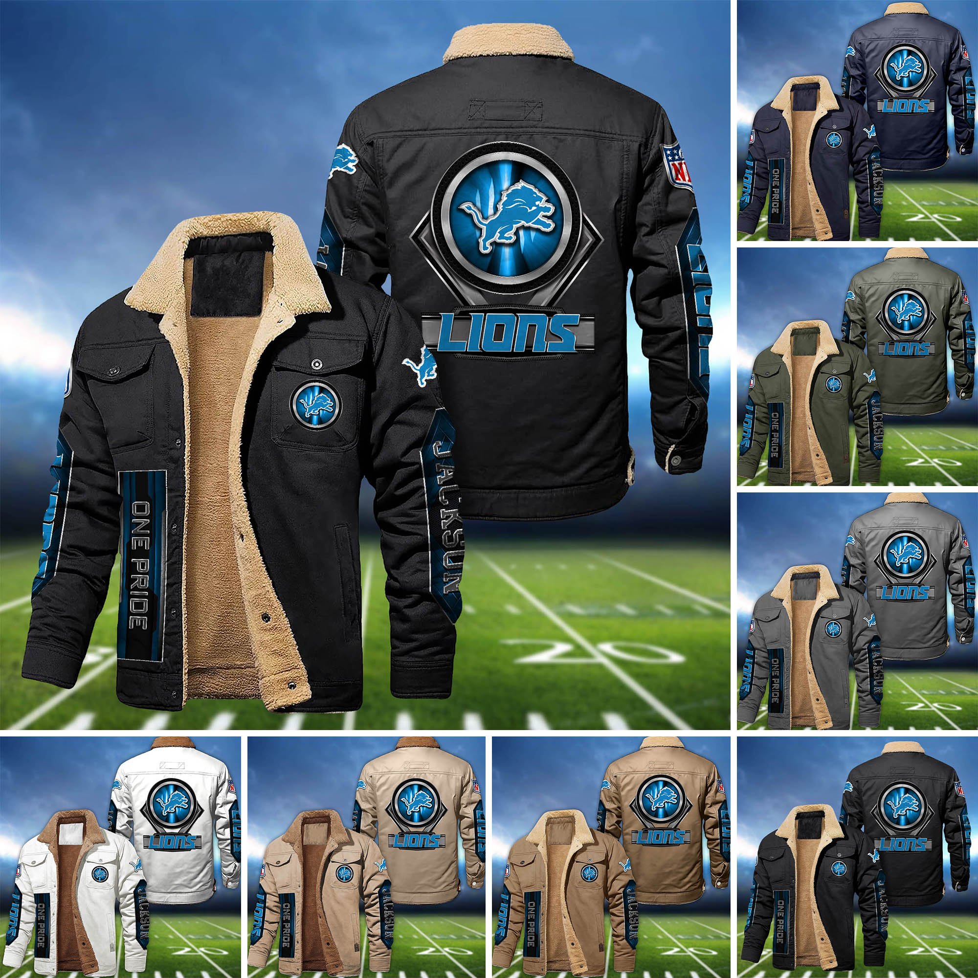 Detroit Lions Fleece Bomber Jacket 2024 Version Custom Name, Sport Team Jacket For Fans ETHY-63069