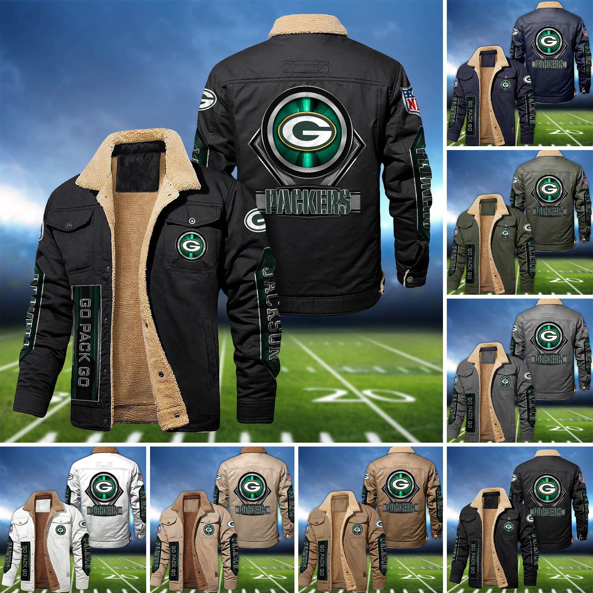 Green Bay Packers Fleece Bomber Jacket 2024 Version Custom Name, Sport Team Jacket For Fans ETHY-63069