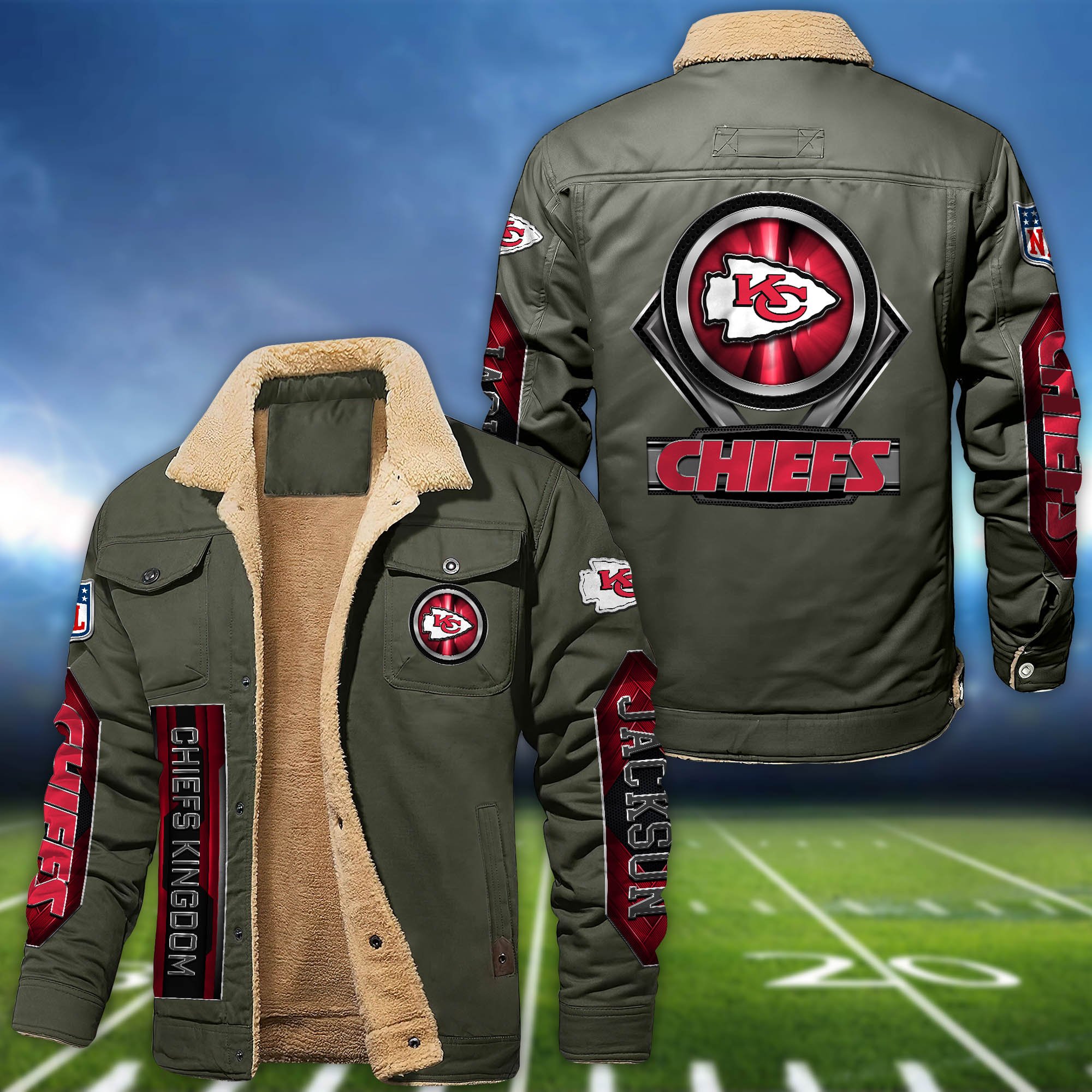 Alternative view of Kansas City Chiefs Fleece Bomber Jacket 2024 Version Custom Name, Sport Team Jacket For Fans ETHY-63069
