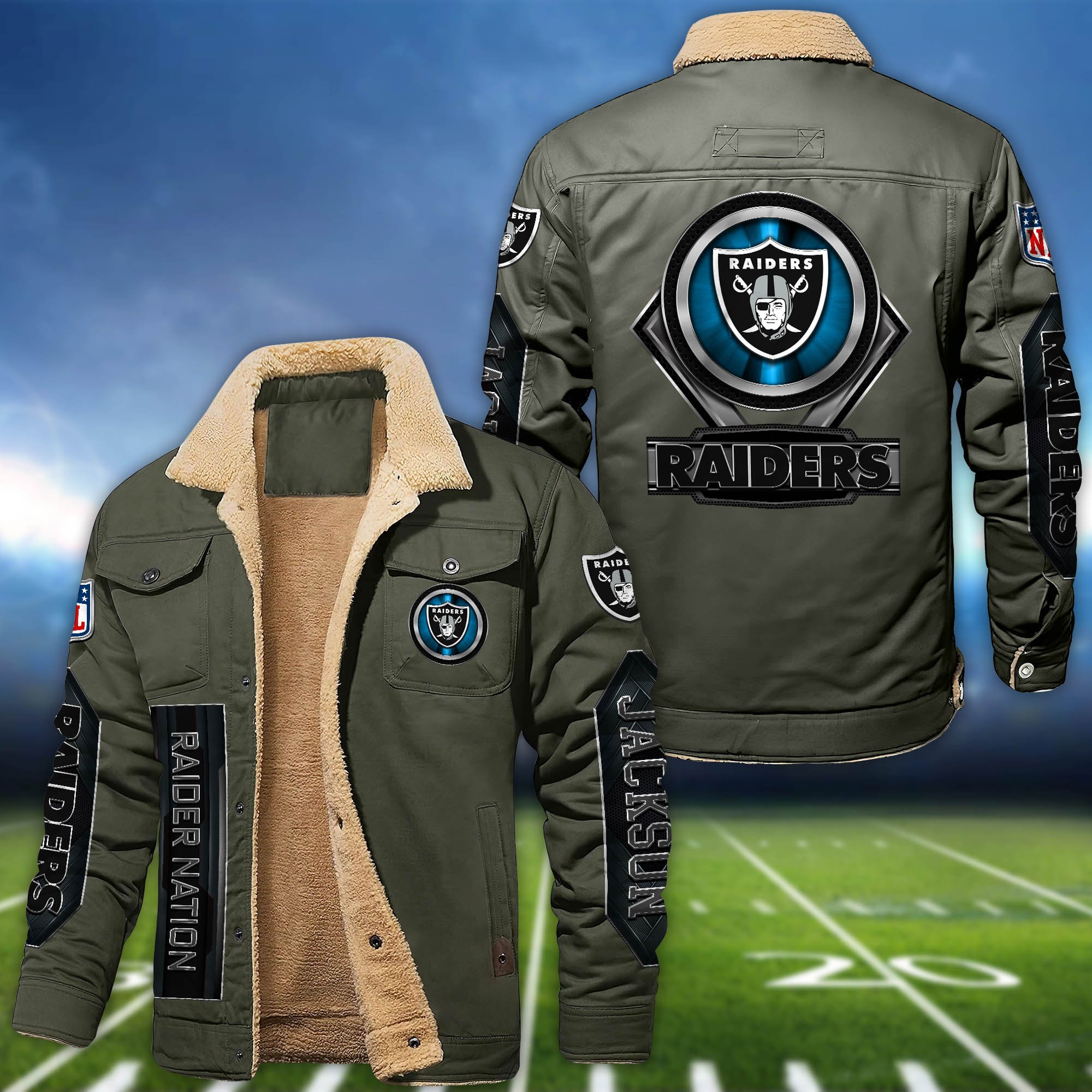 Alternative view of Las Vegas Raiders Fleece Bomber Jacket 2024 Version Custom Name, Sport Team Jacket For Fans ETHY-63069