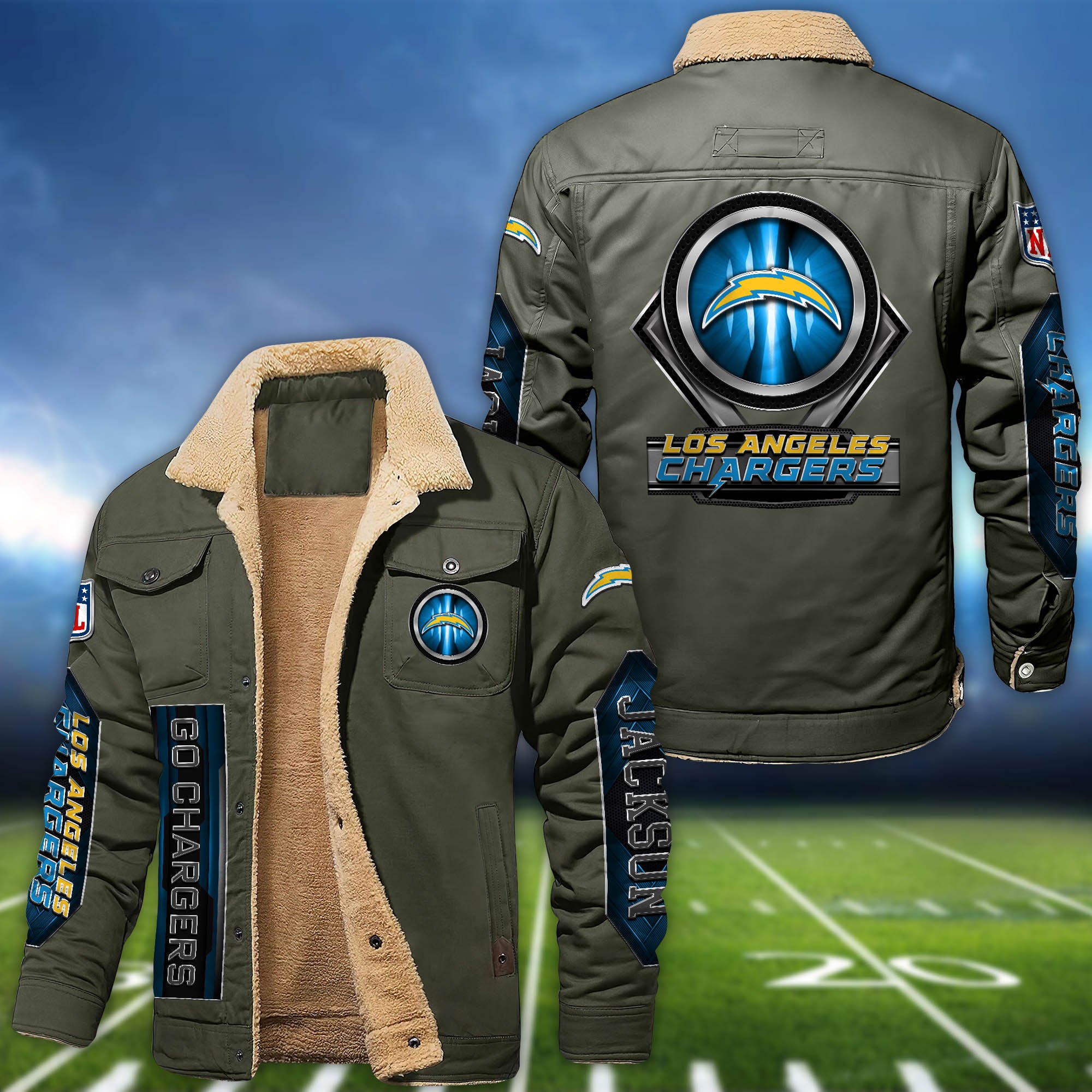 Alternative view of Los Angeles Chargers Fleece Bomber Jacket 2024 Version Custom Name, Sport Team Jacket For Fans ETHY-63069
