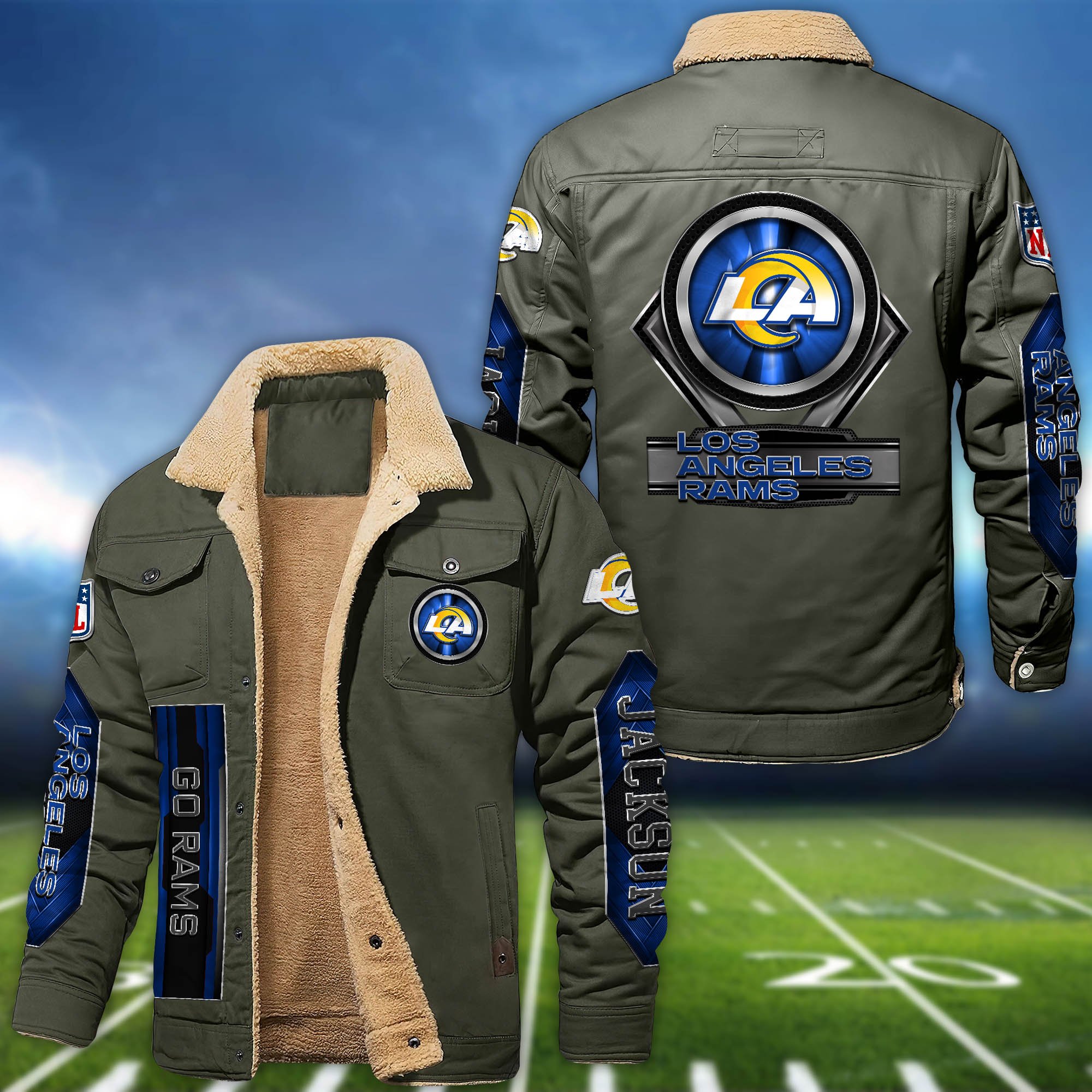 Alternative view of Los Angeles Rams Fleece Bomber Jacket 2024 Version Custom Name, Sport Team Jacket For Fans ETHY-63069