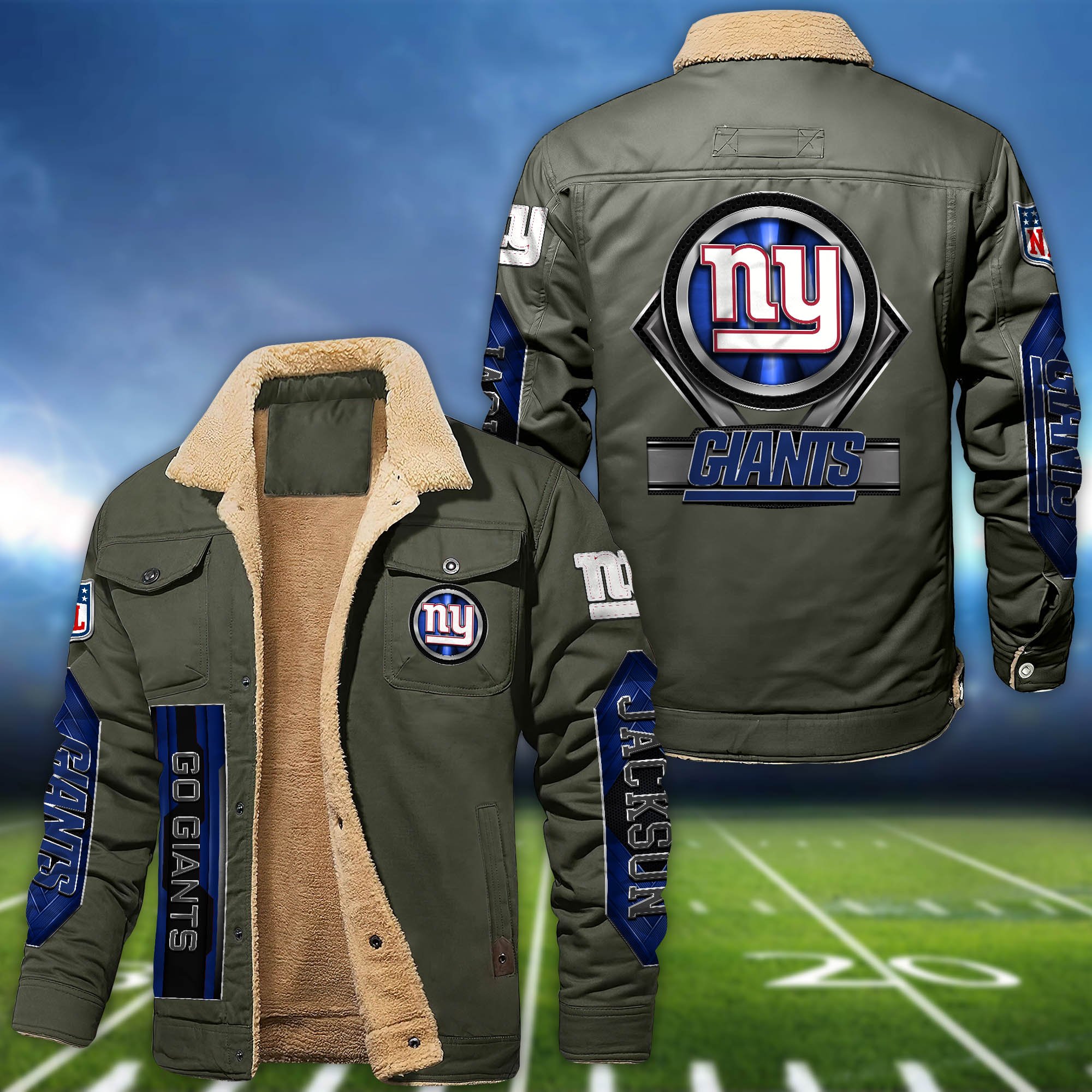 Alternative view of New York Giants Fleece Bomber Jacket 2024 Version Custom Name, Sport Team Jacket For Fans ETHY-63069