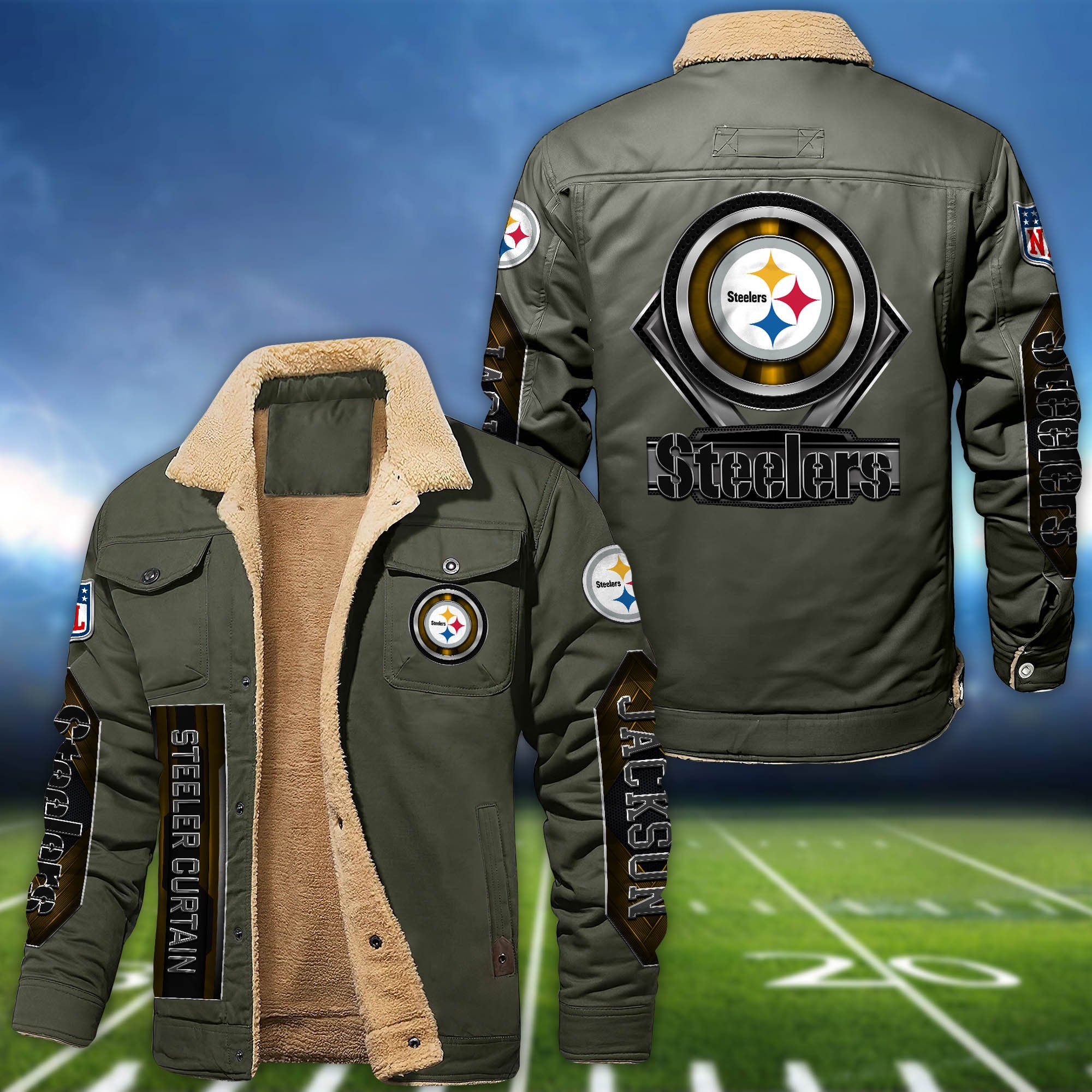 Alternative view of Pittsburgh Steelers Fleece Bomber Jacket 2024 Version Custom Name, Sport Team Jacket For Fans ETHY-63069