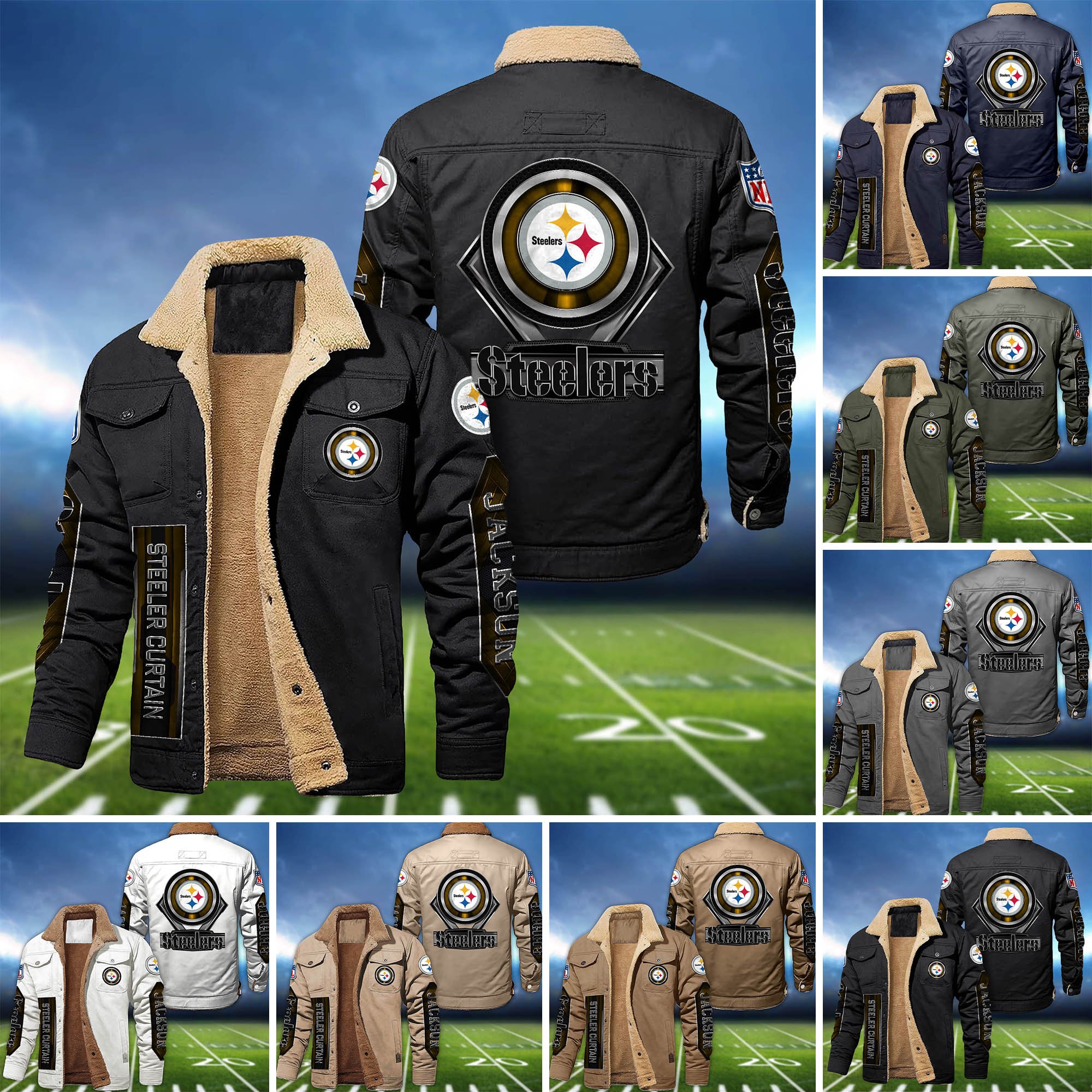 Pittsburgh Steelers Fleece Bomber Jacket 2024 Version Custom Name, Sport Team Jacket For Fans ETHY-63069