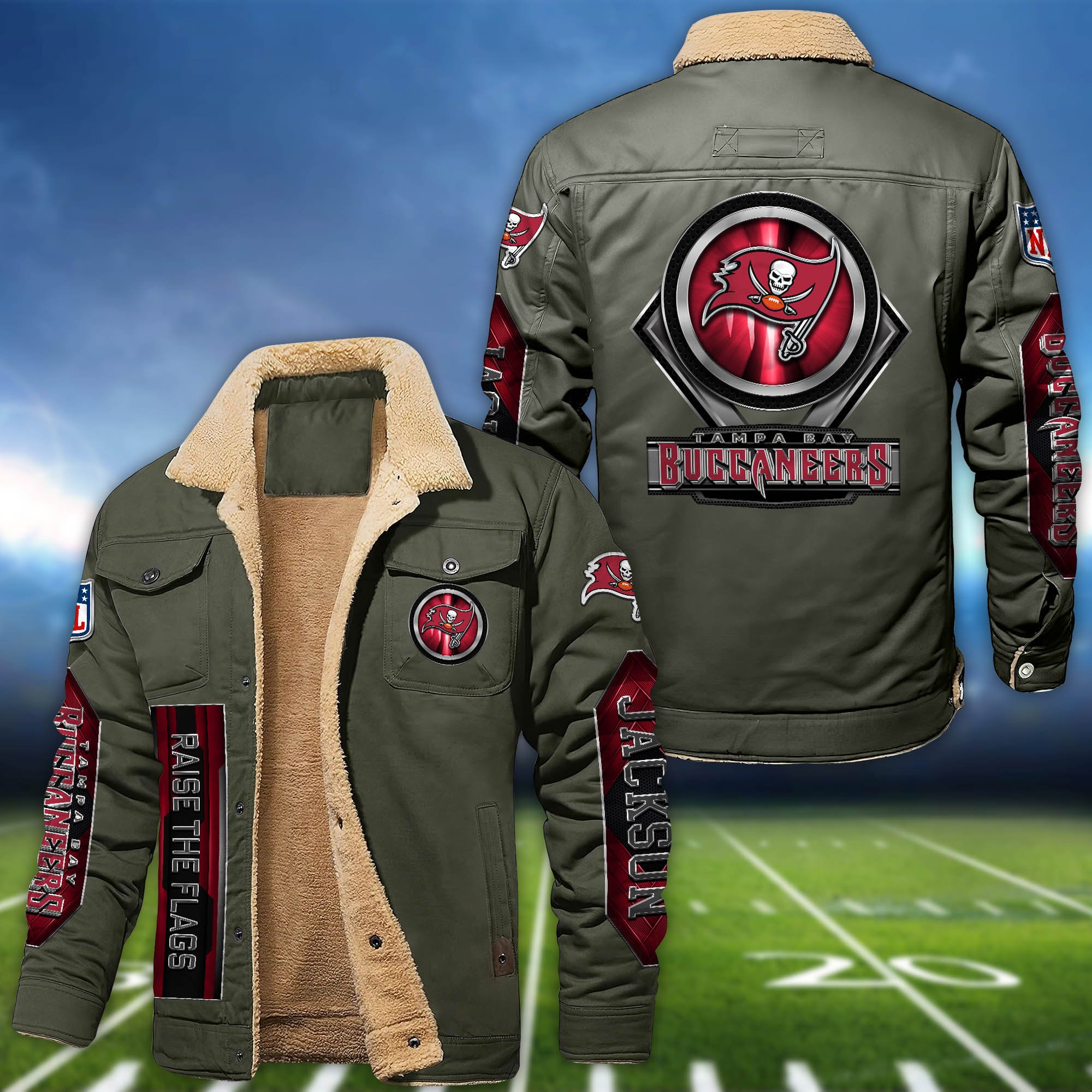 Alternative view of Tampa Bay Buccaneers Fleece Bomber Jacket 2024 Version Custom Name, Sport Team Jacket For Fans ETHY-63069