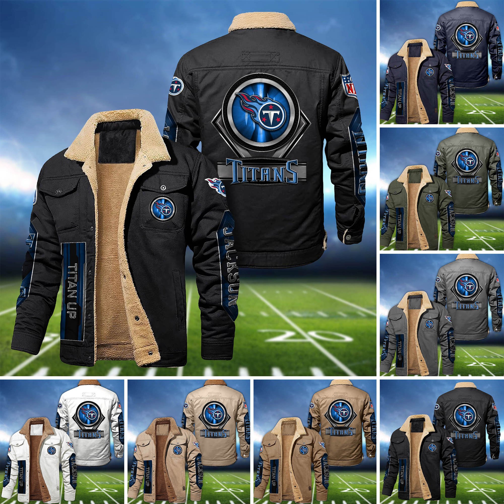 Tennessee Titans Fleece Bomber Jacket 2024 Version Custom Name, Sport Team Jacket For Fans ETHY-63069
