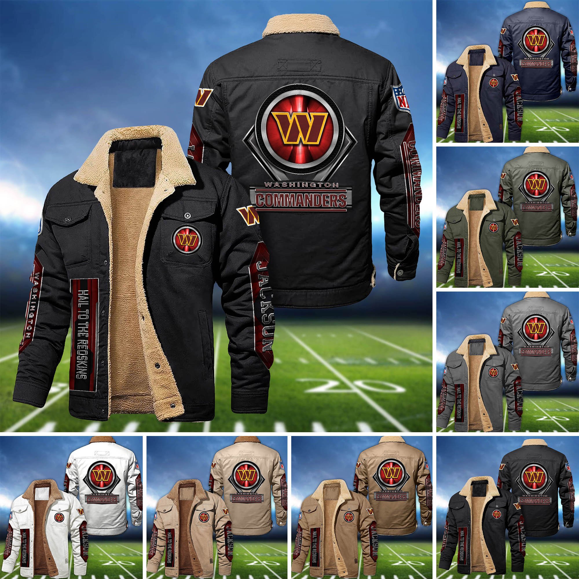 Washington Commanders Fleece Bomber Jacket 2024 Version Custom Name, Sport Team Jacket For Fans ETHY-63069