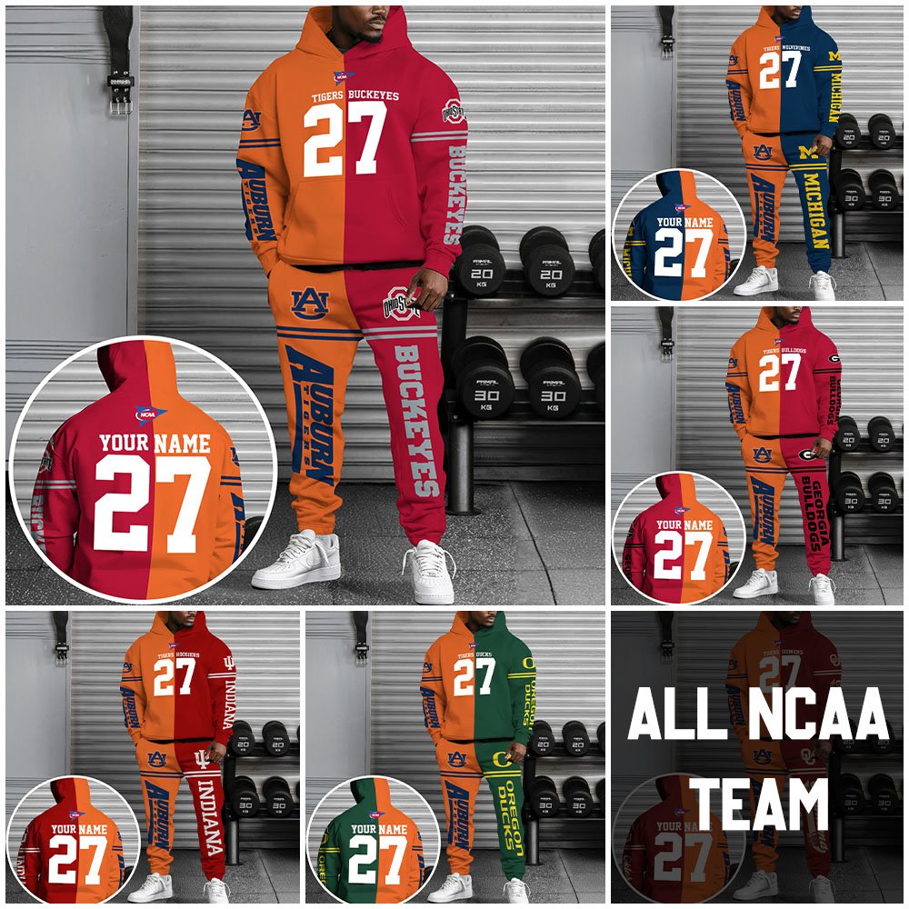 Auburn Tigers House Divided Combo Hoodie And Sweatpant Custom Number, Name And Team, Football Gifts For Fan ETRG-63057