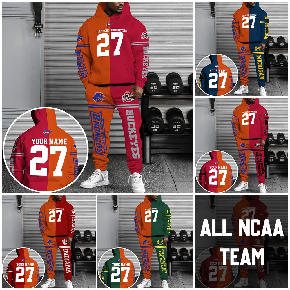 Boise State Broncos House Divided Combo Hoodie And Sweatpant Custom Number, Name And Team, Football Gifts For Fan ETRG-63057