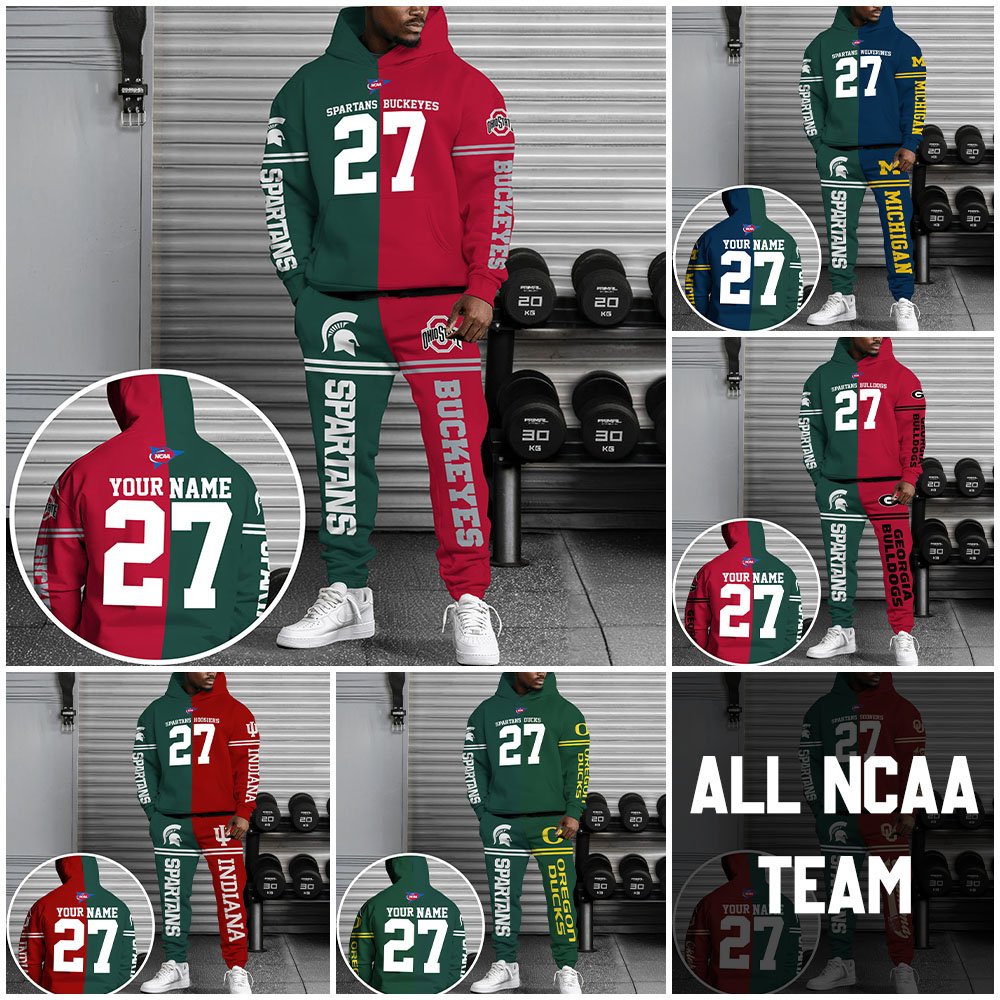 Michigan State Spartans House Divided Combo Hoodie And Sweatpant Custom Number, Name And Team, Football Gifts For Fan ETRG-63057