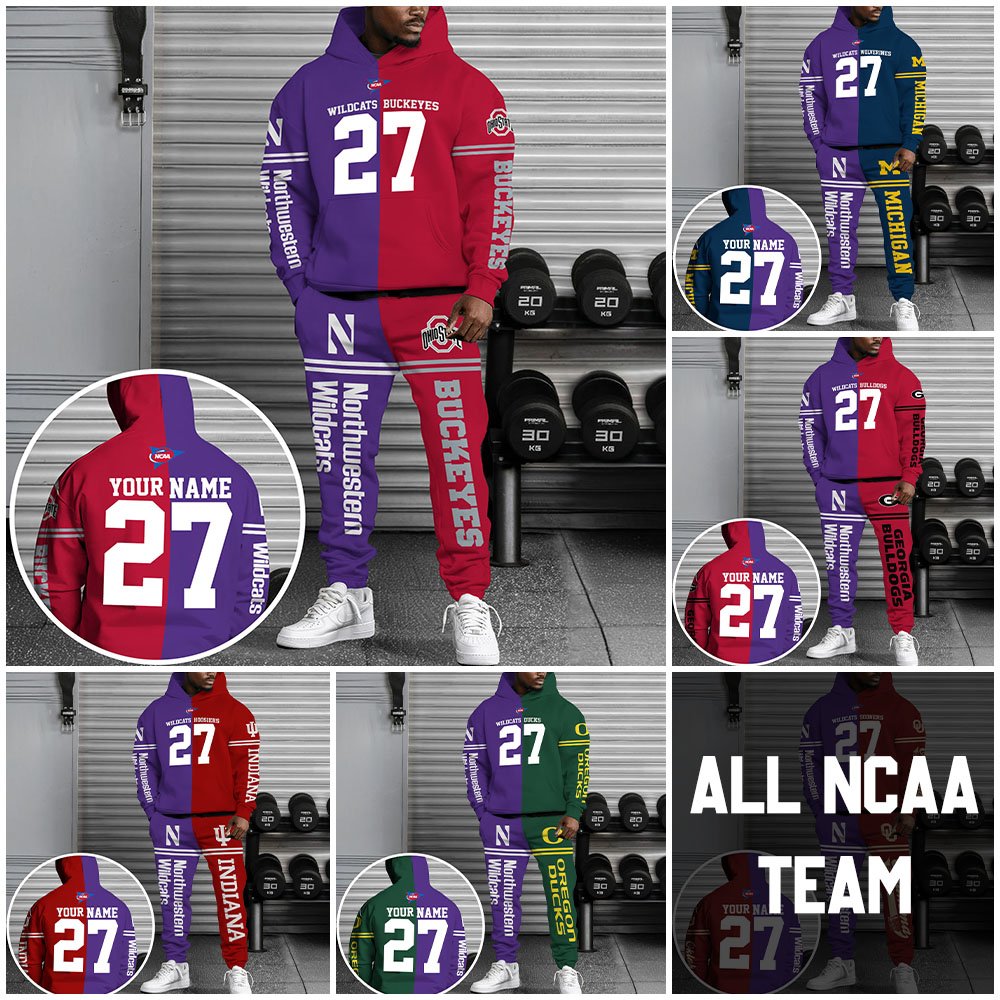 Northwestern Wildcats House Divided Combo Hoodie And Sweatpant Custom Number, Name And Team, Football Gifts For Fan ETRG-63057