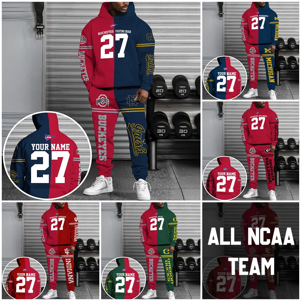 Ohio State Buckeyes House Divided Combo Hoodie And Sweatpant Custom Number, Name And Team, Football Gifts For Fan ETRG-63057