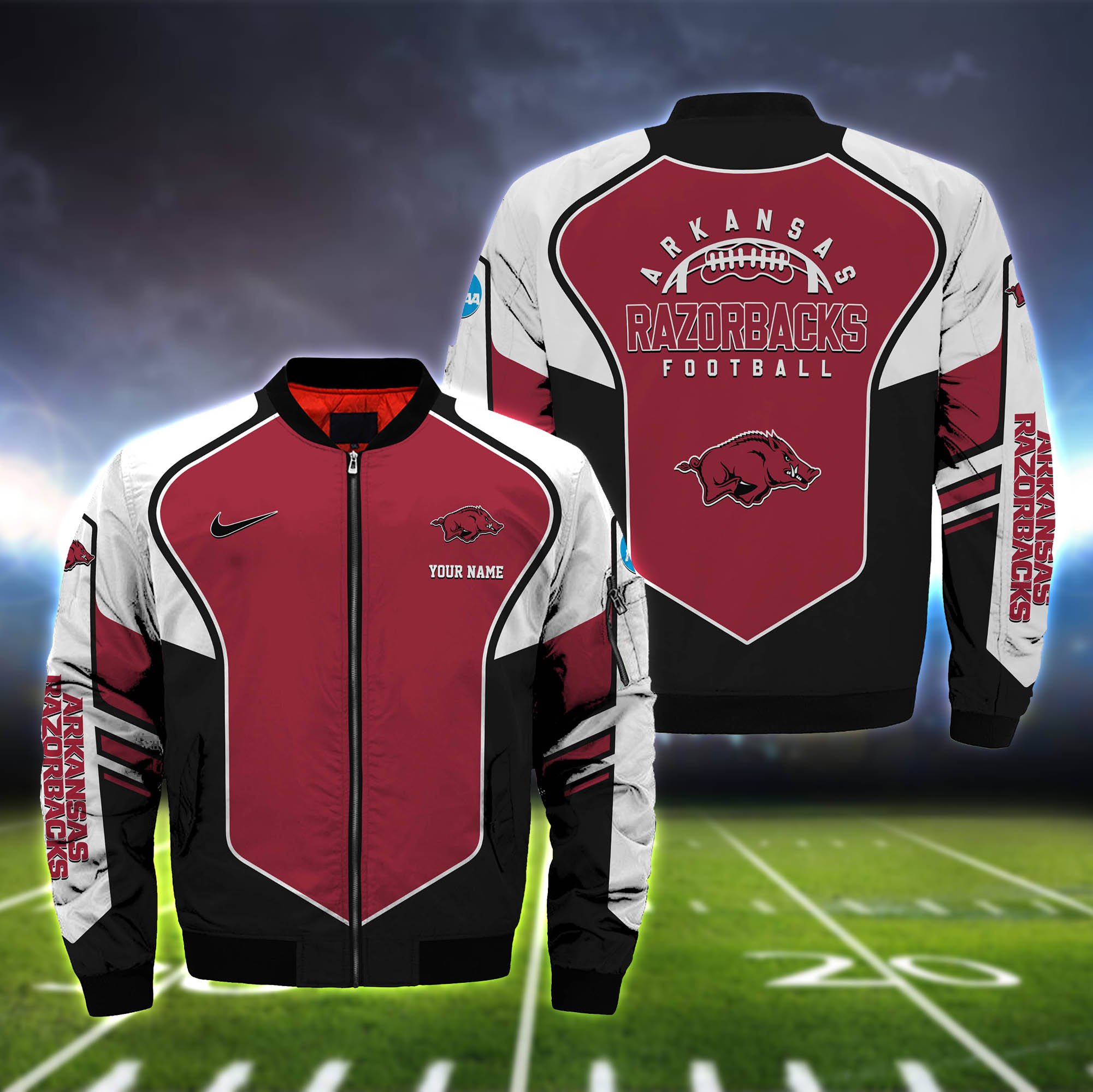 Arkansas Razorbacks Bomber Jacket 2024 Version Custom Name, Sport Team Jacket For Fans ETHY-122036