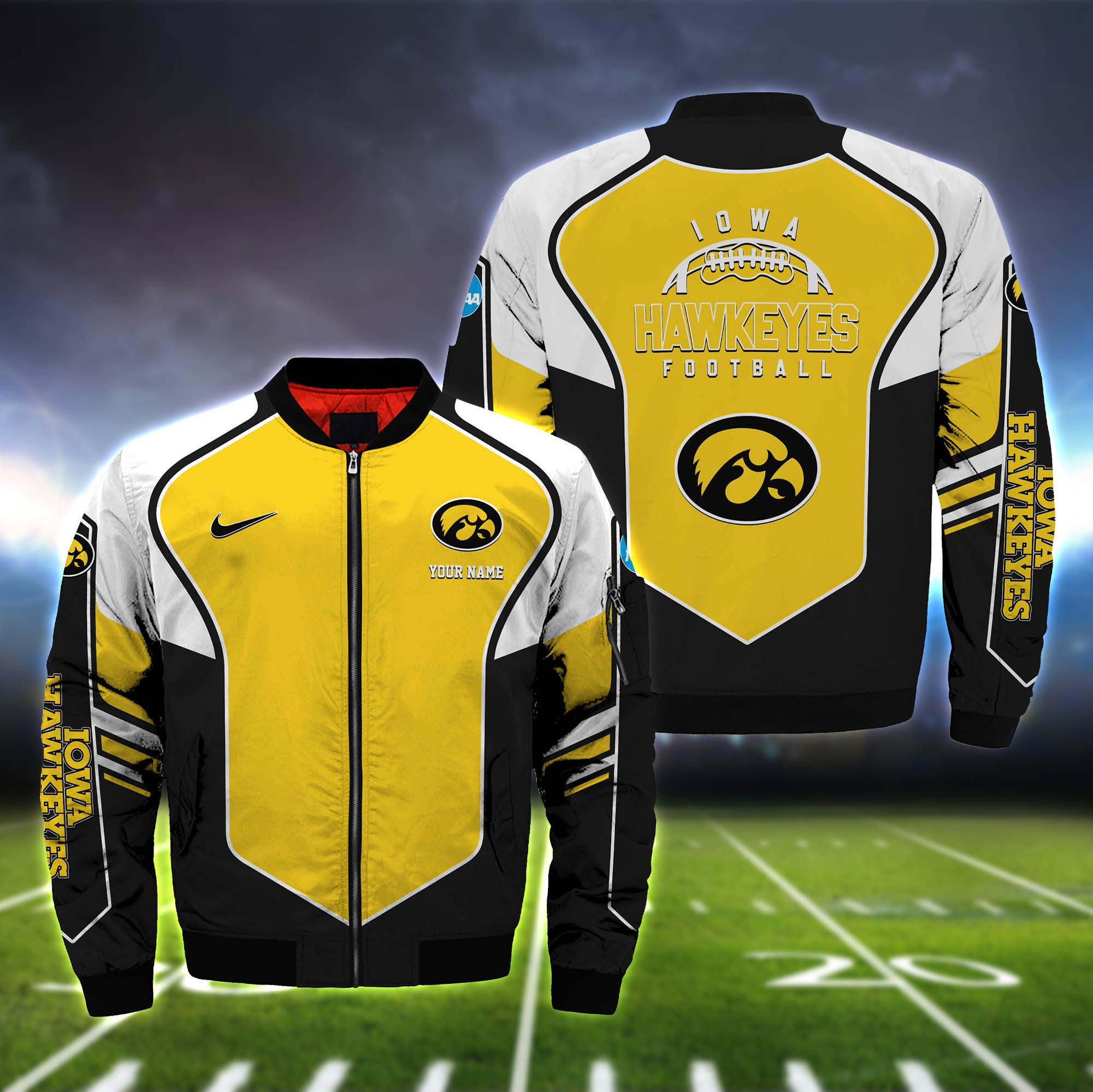 Iowa Hawkeyes Bomber Jacket 2024 Version Custom Name, Sport Team Jacket For Fans ETHY-122036