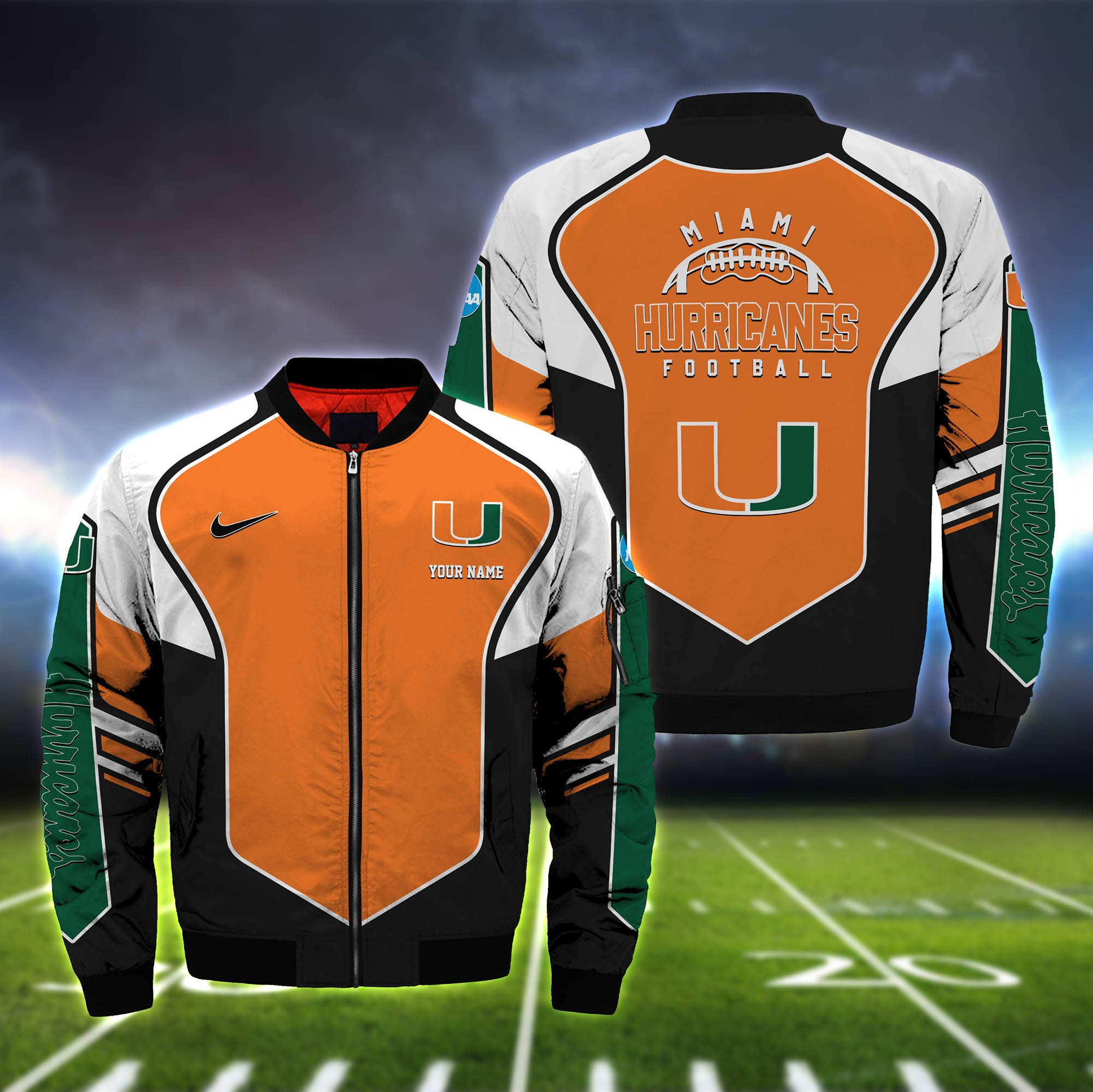 Miami Hurricanes Bomber Jacket 2024 Version Custom Name, Sport Team Jacket For Fans ETHY-122036