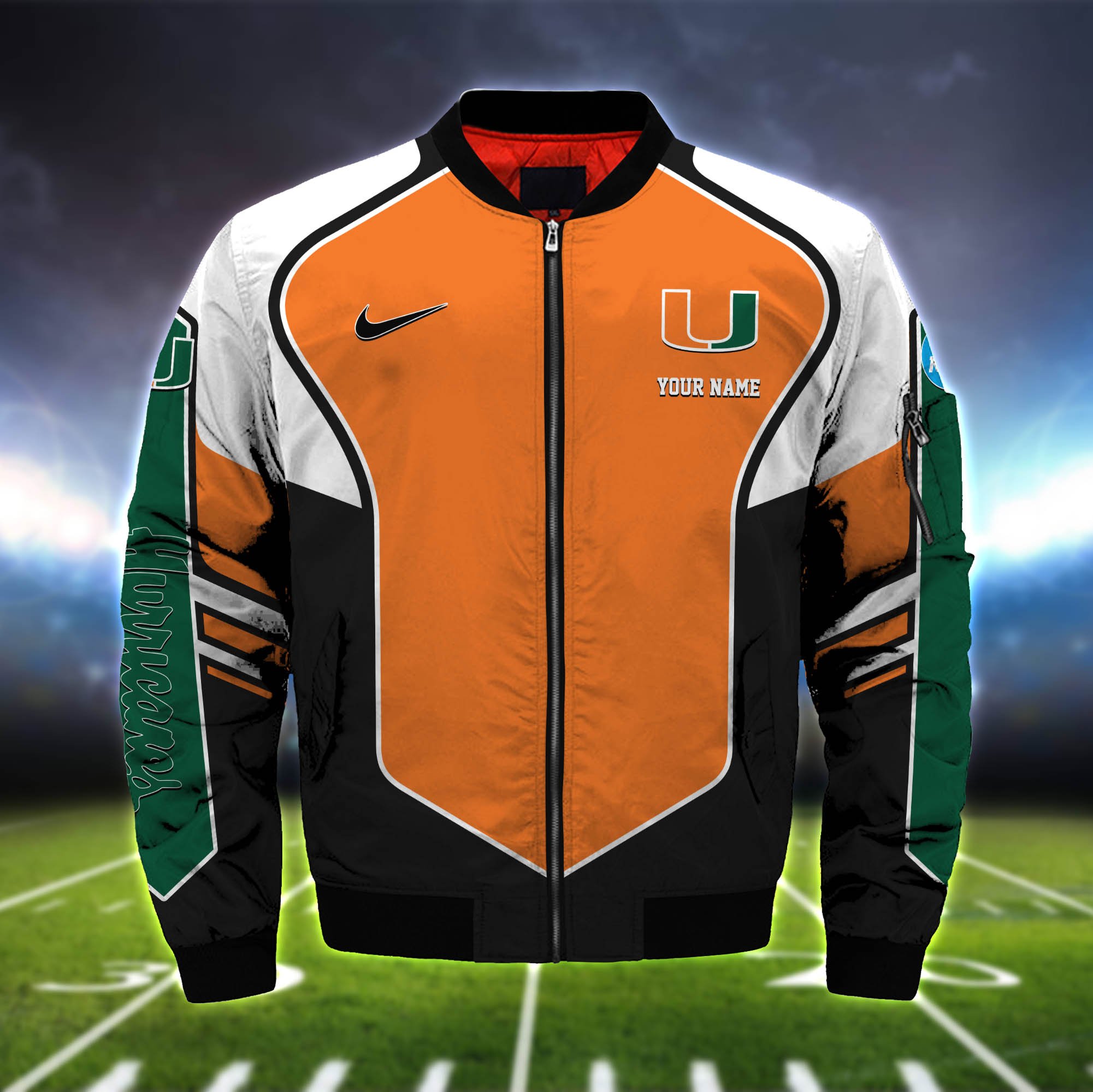 Alternative view of Miami Hurricanes Bomber Jacket 2024 Version Custom Name, Sport Team Jacket For Fans ETHY-122036