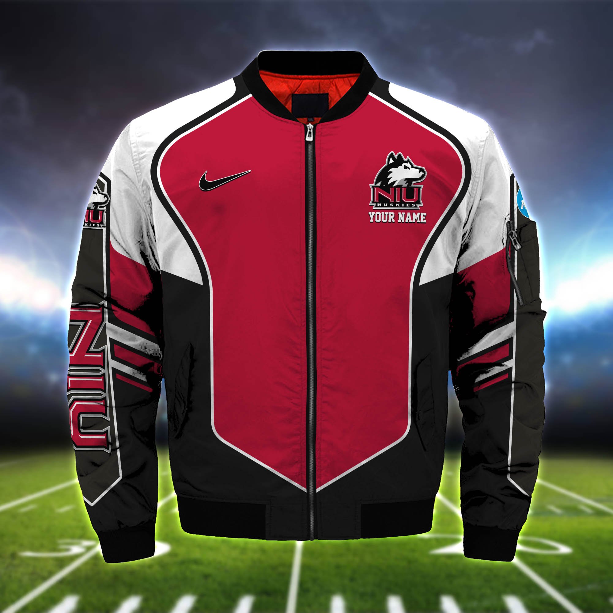 Alternative view of Northern Illinois Huskies Bomber Jacket 2024 Version Custom Name, Sport Team Jacket For Fans ETHY-122036