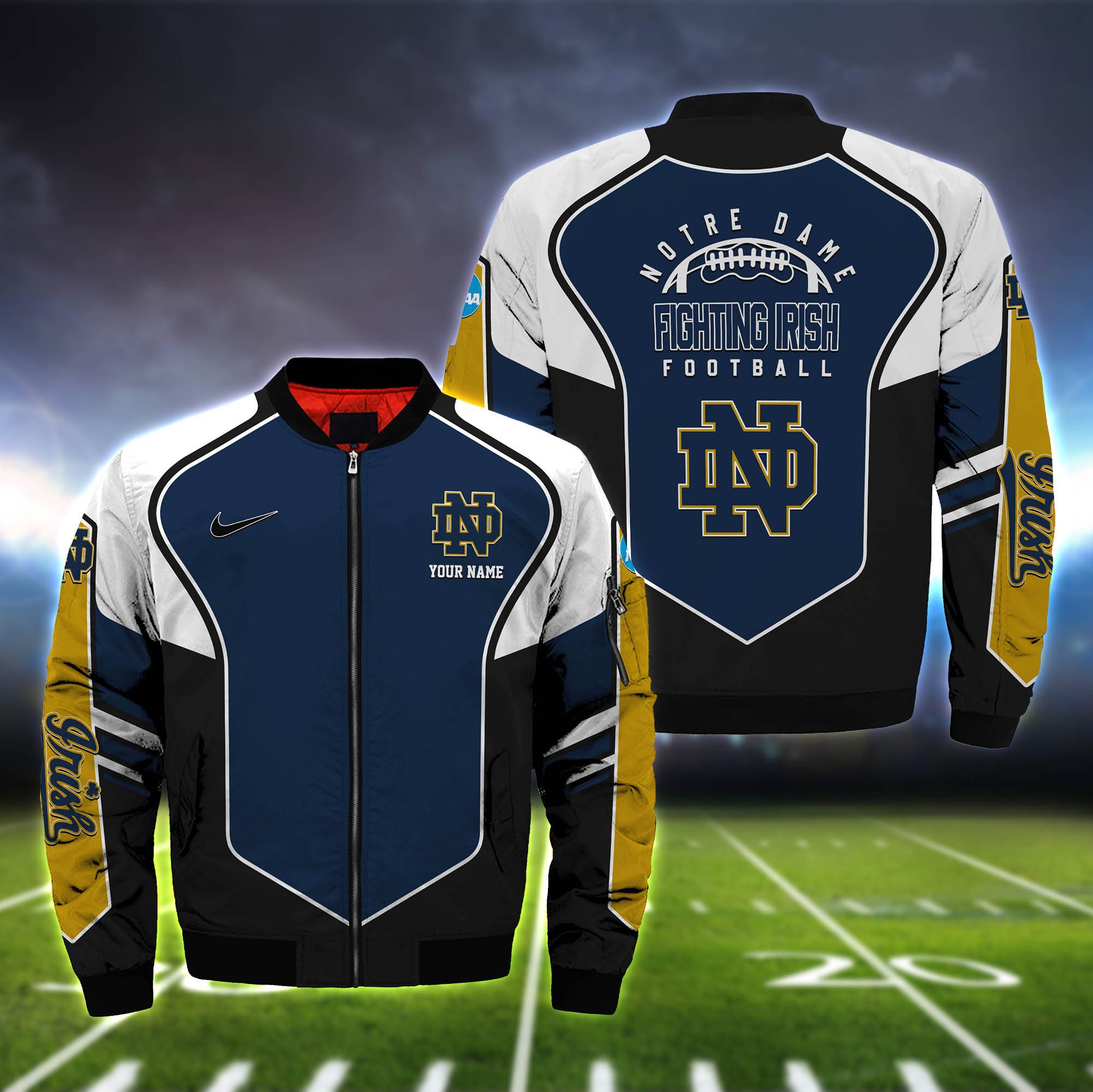 Notre Dame Fighting Irish Bomber Jacket 2024 Version Custom Name, Sport Team Jacket For Fans ETHY-122036