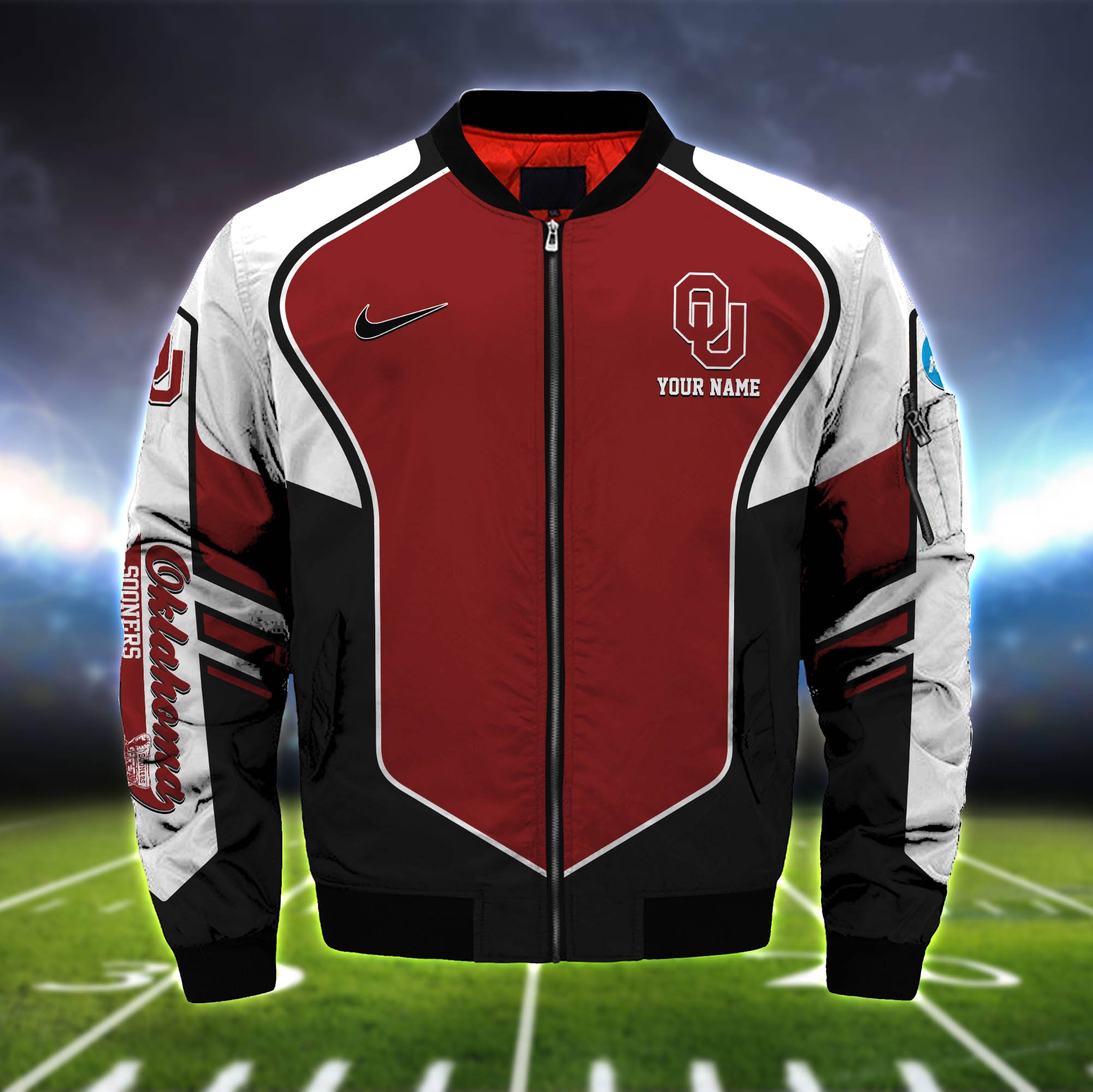 Alternative view of Oklahoma Sooners Bomber Jacket 2024 Version Custom Name, Sport Team Jacket For Fans ETHY-122036