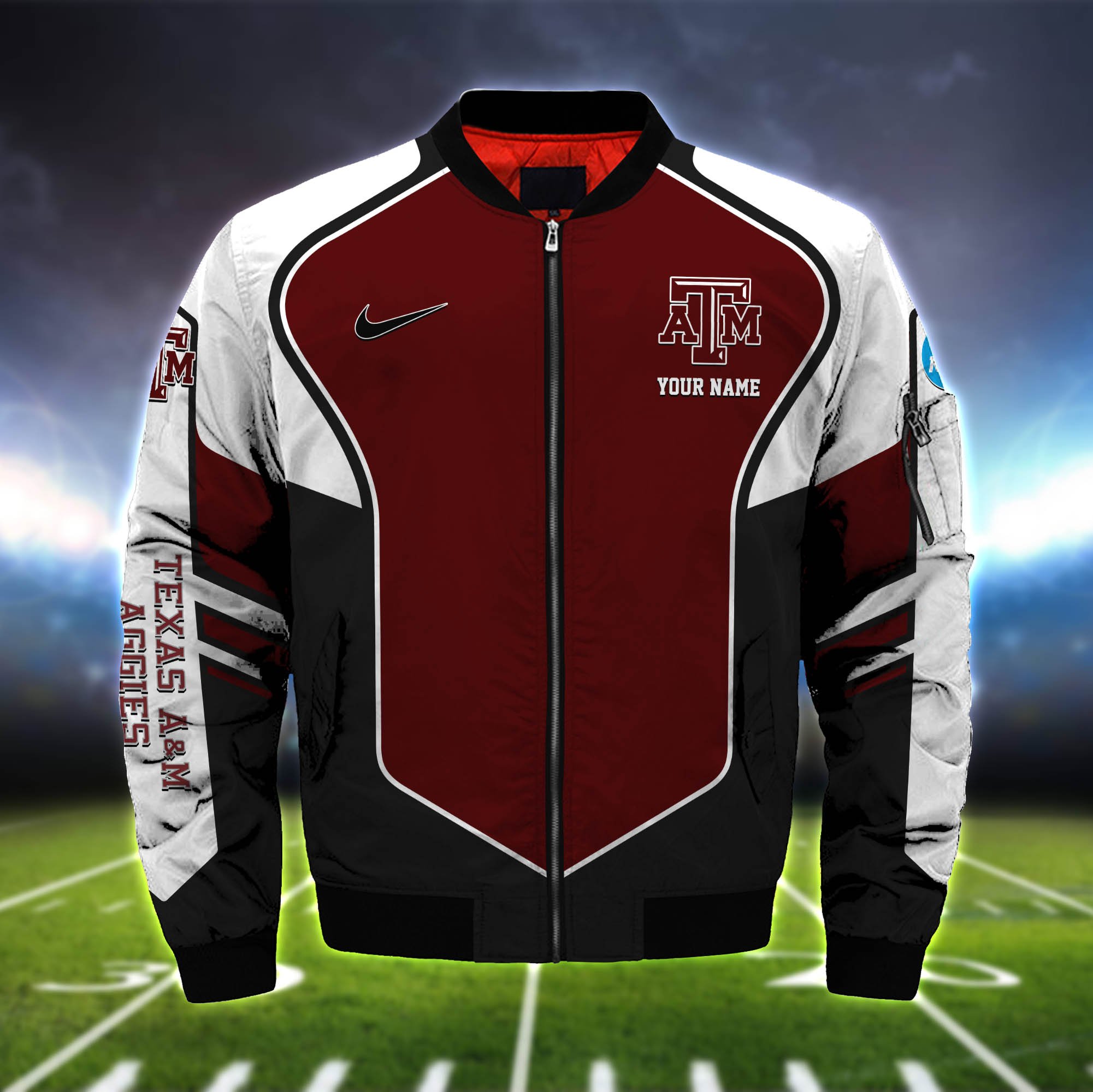Alternative view of Texas A&M Aggies Bomber Jacket 2024 Version Custom Name, Sport Team Jacket For Fans ETHY-122036
