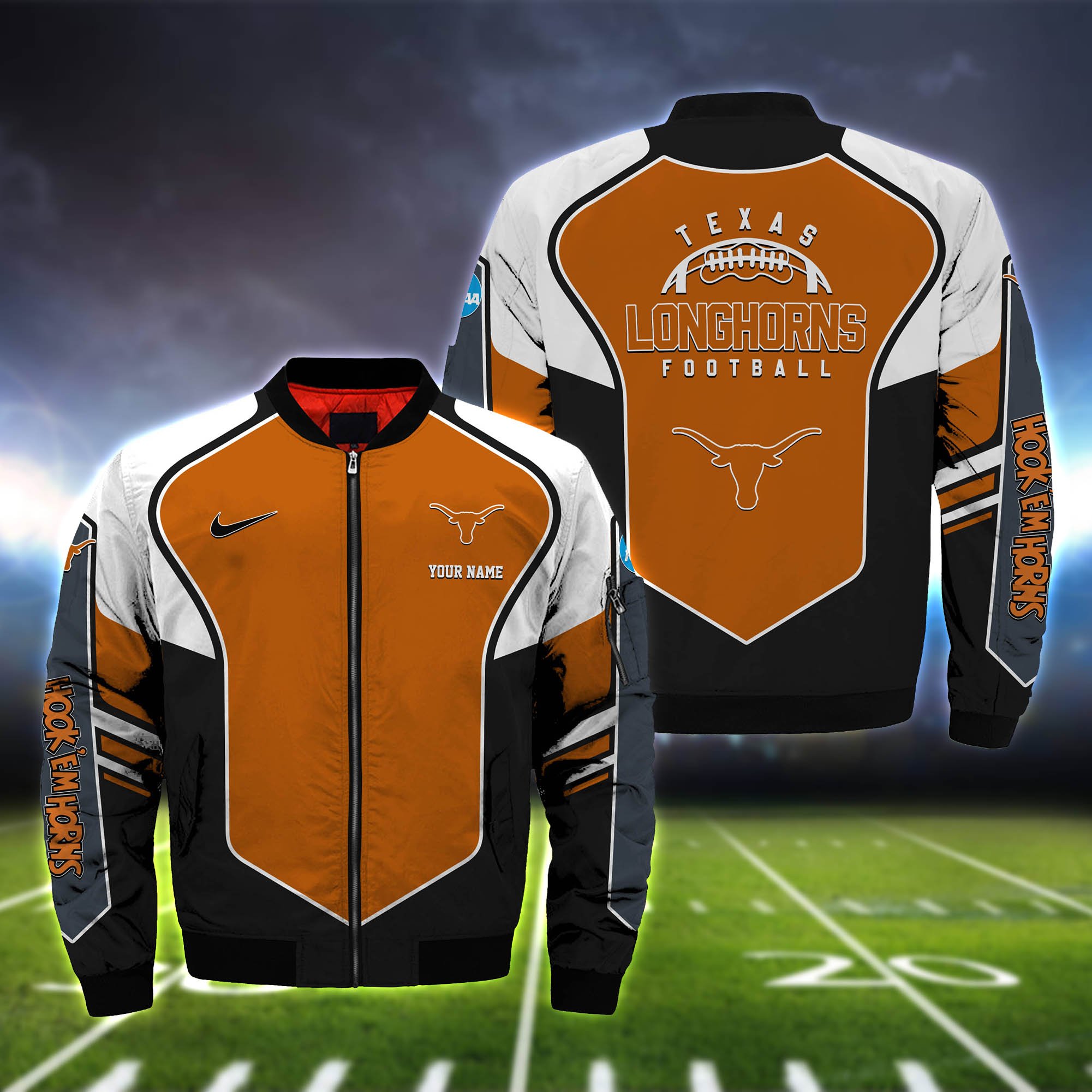Texas Longhorns Bomber Jacket 2024 Version Custom Name, Sport Team Jacket For Fans ETHY-122036
