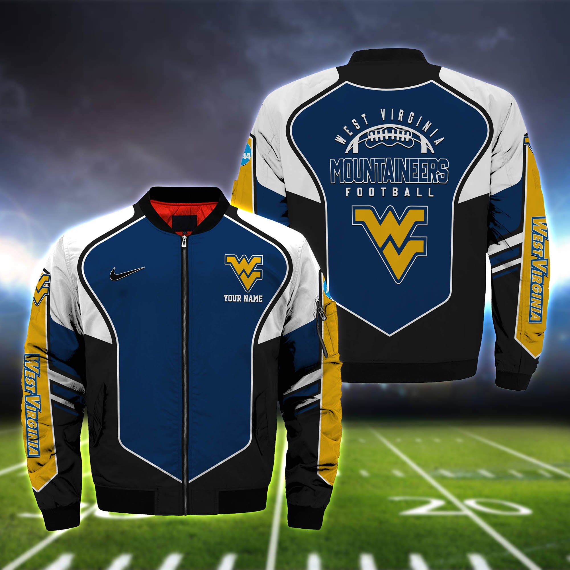 West Virginia Mountaineers Bomber Jacket 2024 Version Custom Name, Sport Team Jacket For Fans ETHY-122036