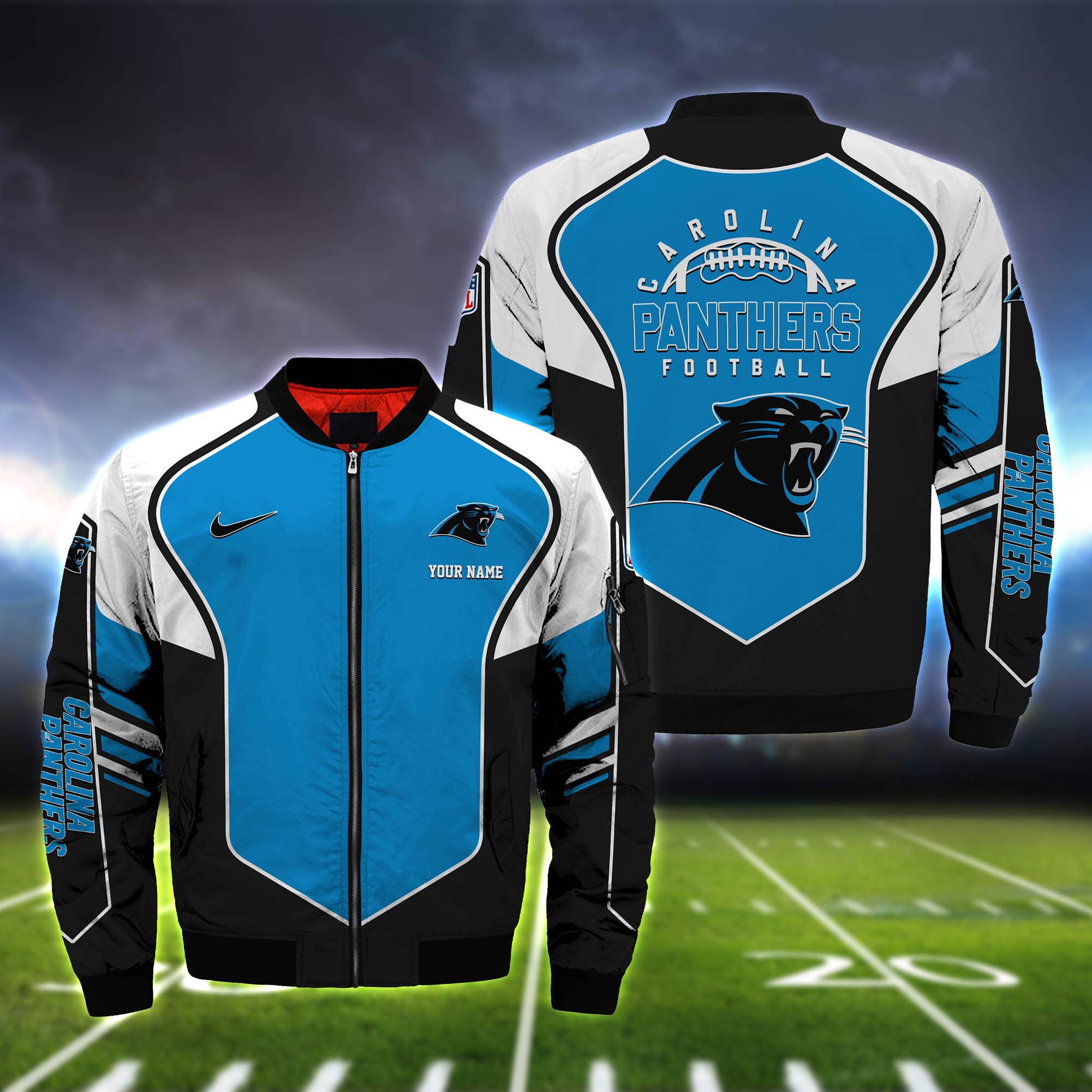 Carolina Panthers Bomber Jacket 2024 Version Custom Name, Sport Team Jacket For Fans ETHY-122036