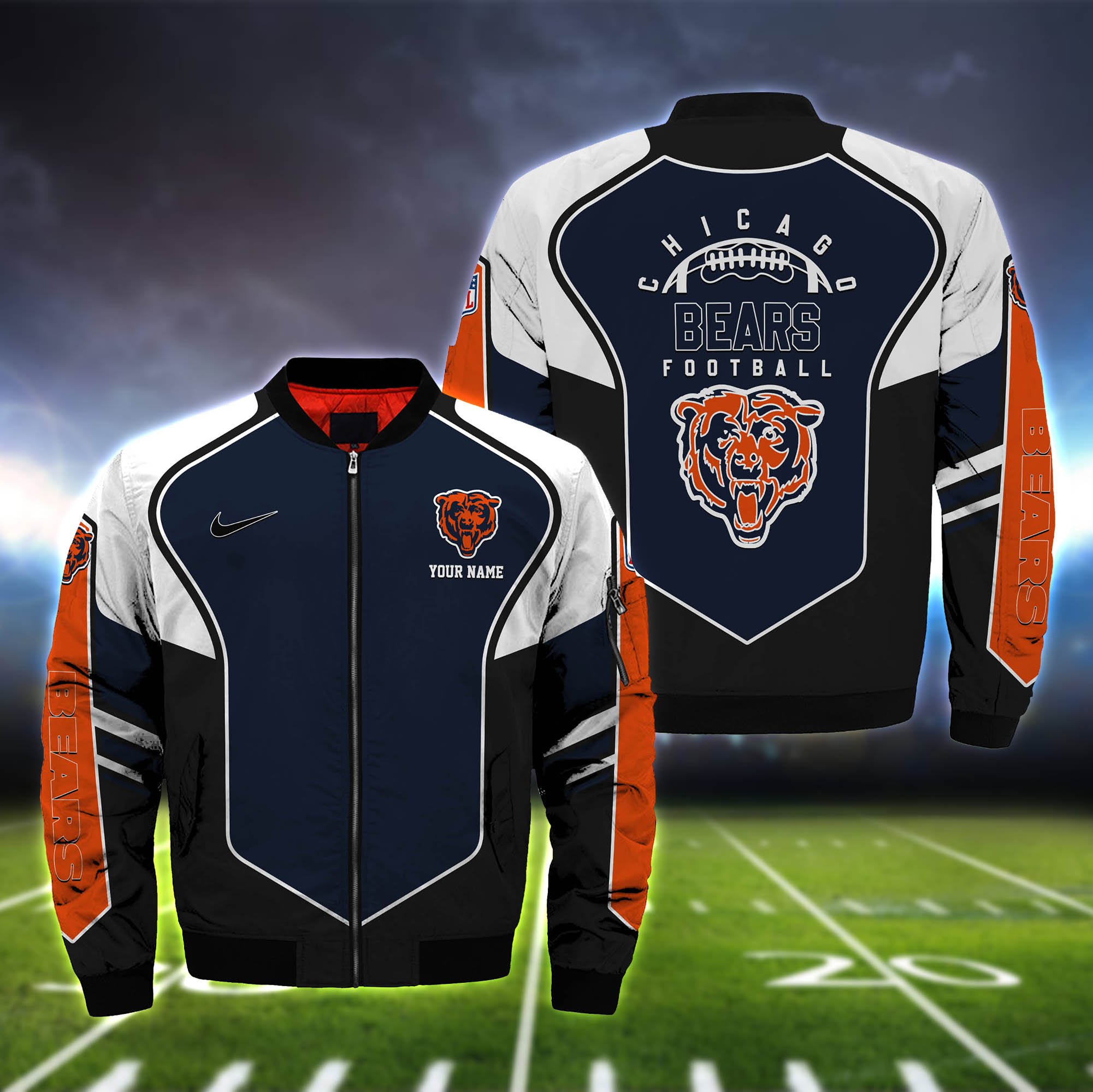 Chicago Bears Bomber Jacket 2024 Version Custom Name, Sport Team Jacket For Fans ETHY-122036