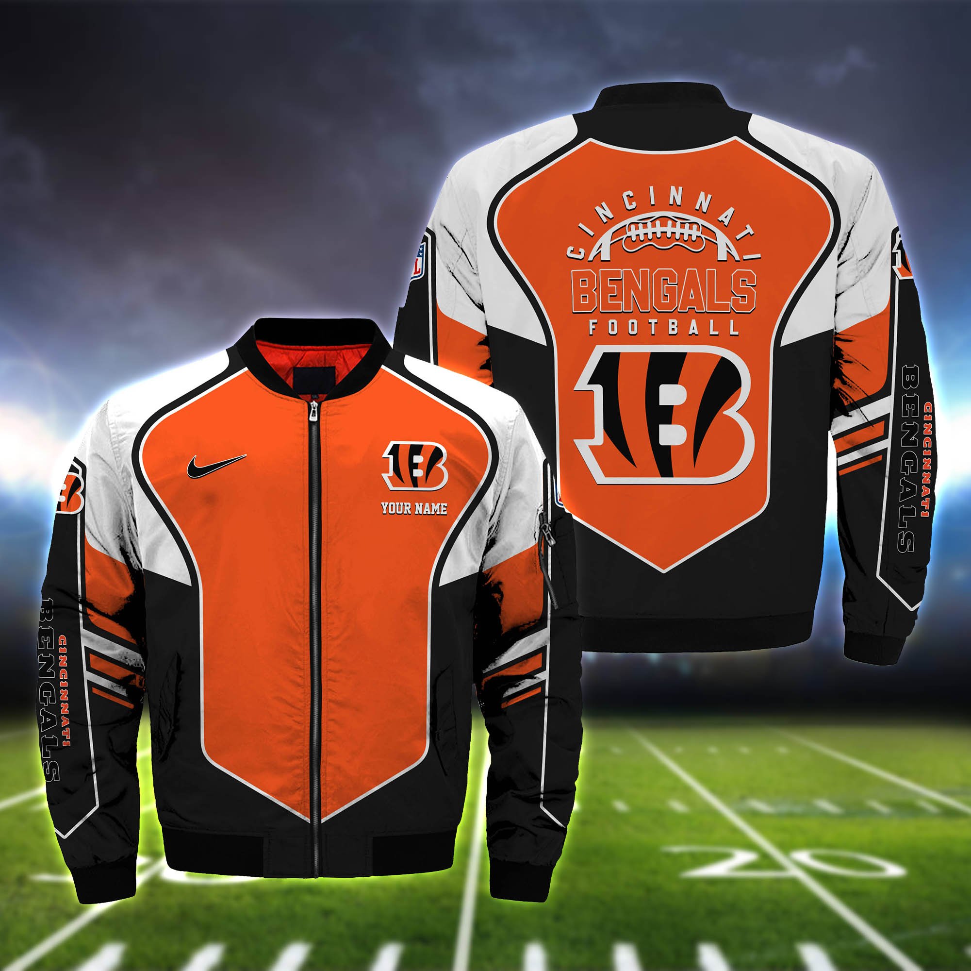 Cincinnati Bengals Bomber Jacket 2024 Version Custom Name, Sport Team Jacket For Fans ETHY-122036